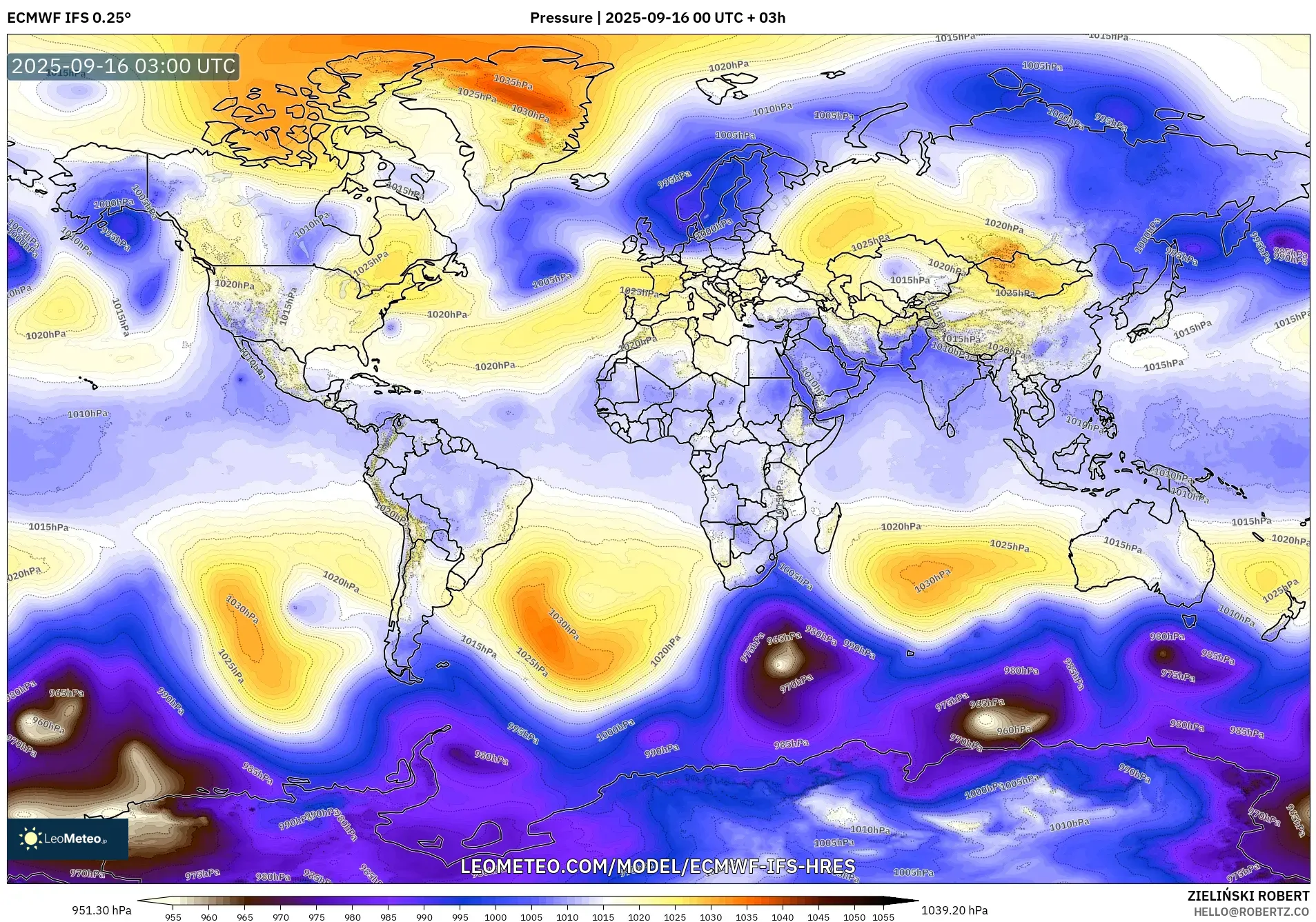 ECMWF IFS 0.25° model - World, Pressure