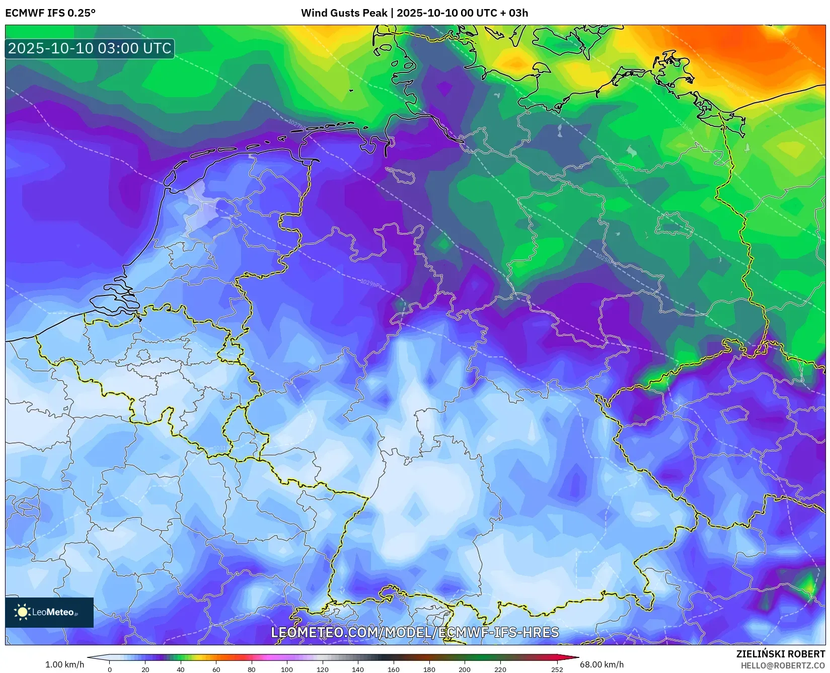 ECMWF IFS 0.25° model - Germany, Wind Gusts Peak ECMWF IFS 0.25° model - Germany, Wind Gusts Peak