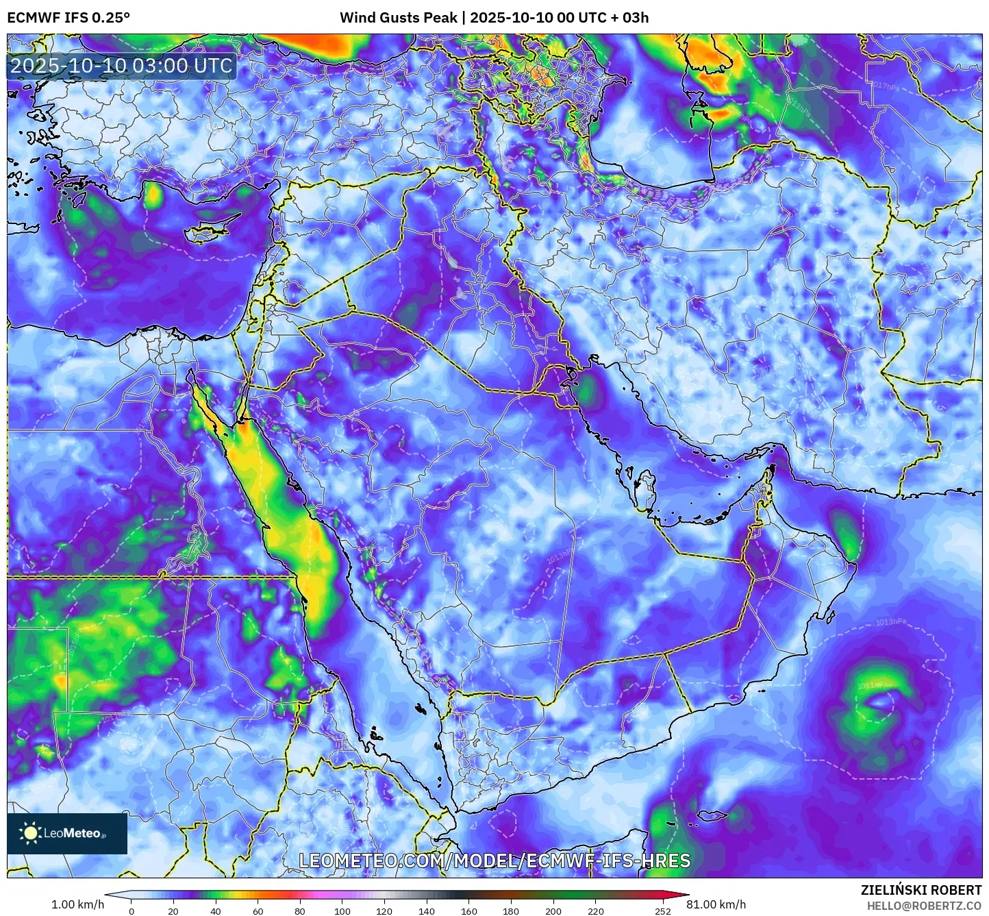 ECMWF IFS 0.25° model - Middle East, Wind Gusts Peak ECMWF IFS 0.25° model - Middle East, Wind Gusts Peak