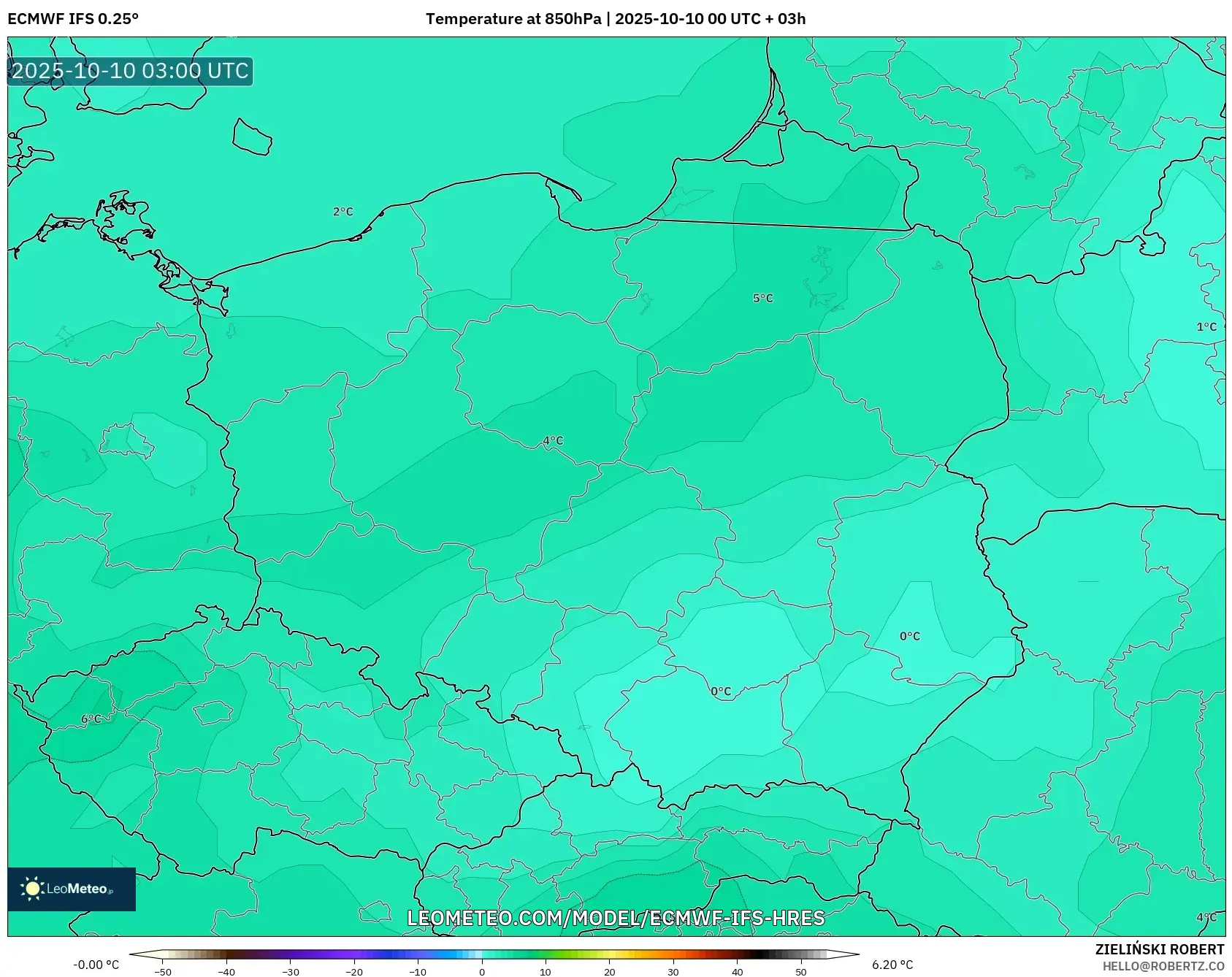 ECMWF IFS 0.25° model - Poland, Temperature at 850hPa ECMWF IFS 0.25° model - Poland, Temperature at 850hPa