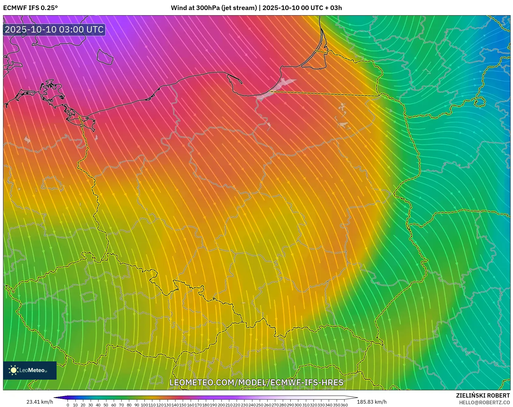 ECMWF IFS 0.25° model - Poland, Wind at 300hPa (jet stream) ECMWF IFS 0.25° model - Poland, Wind at 300hPa (jet stream)