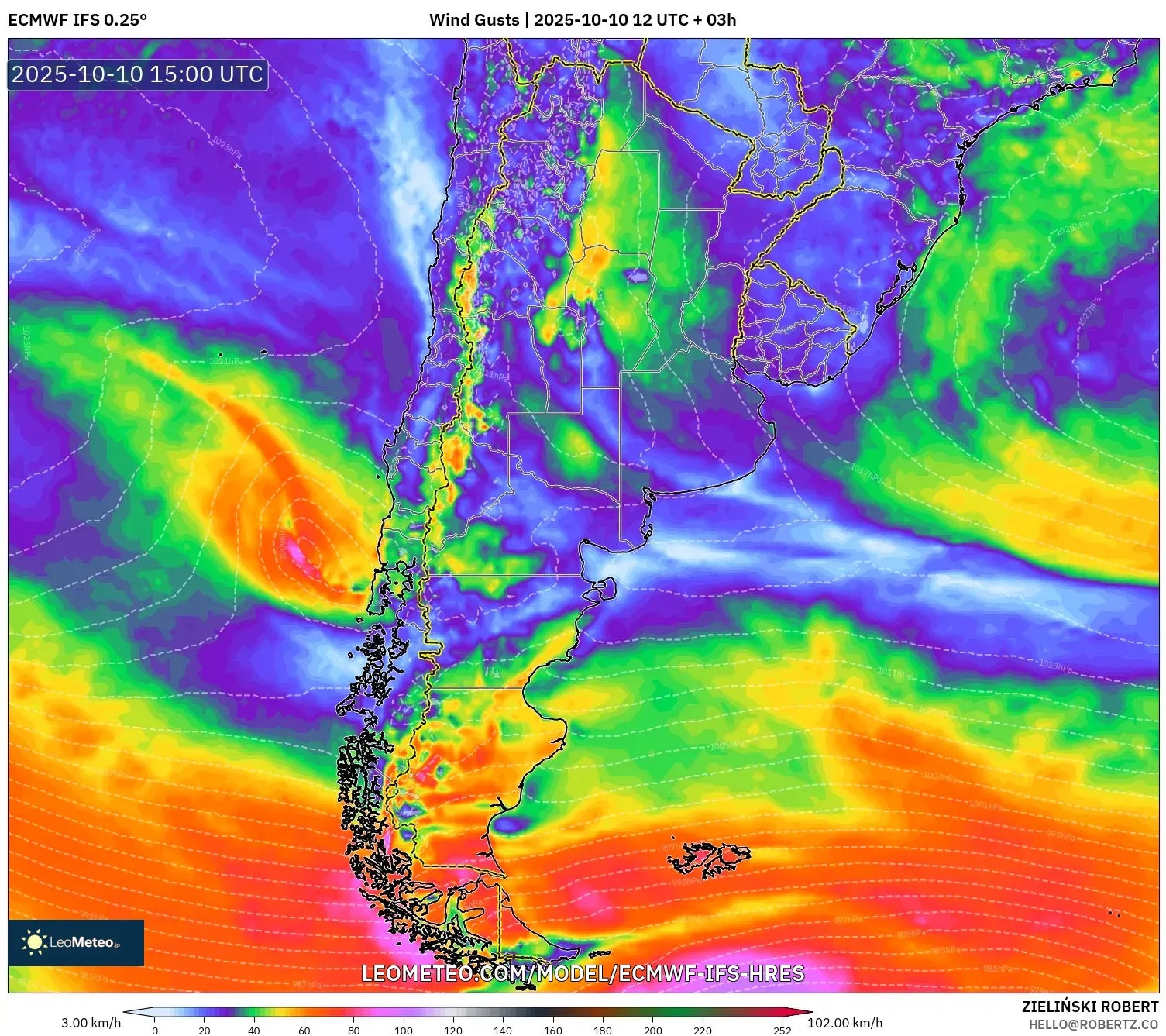 ECMWF IFS 0.25° model - Argentina, Wind Gusts ECMWF IFS 0.25° model - Argentina, Wind Gusts