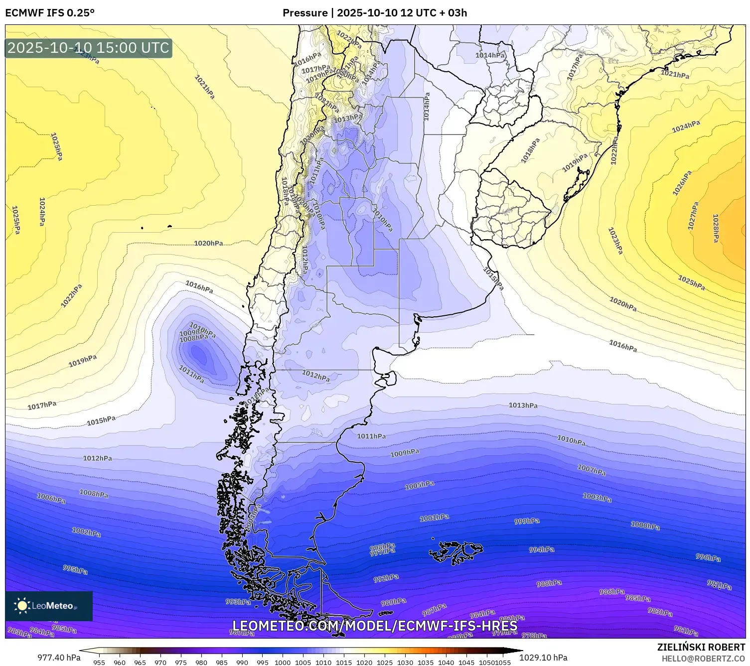 ECMWF IFS 0.25° model - Argentina, Pressure ECMWF IFS 0.25° model - Argentina, Pressure