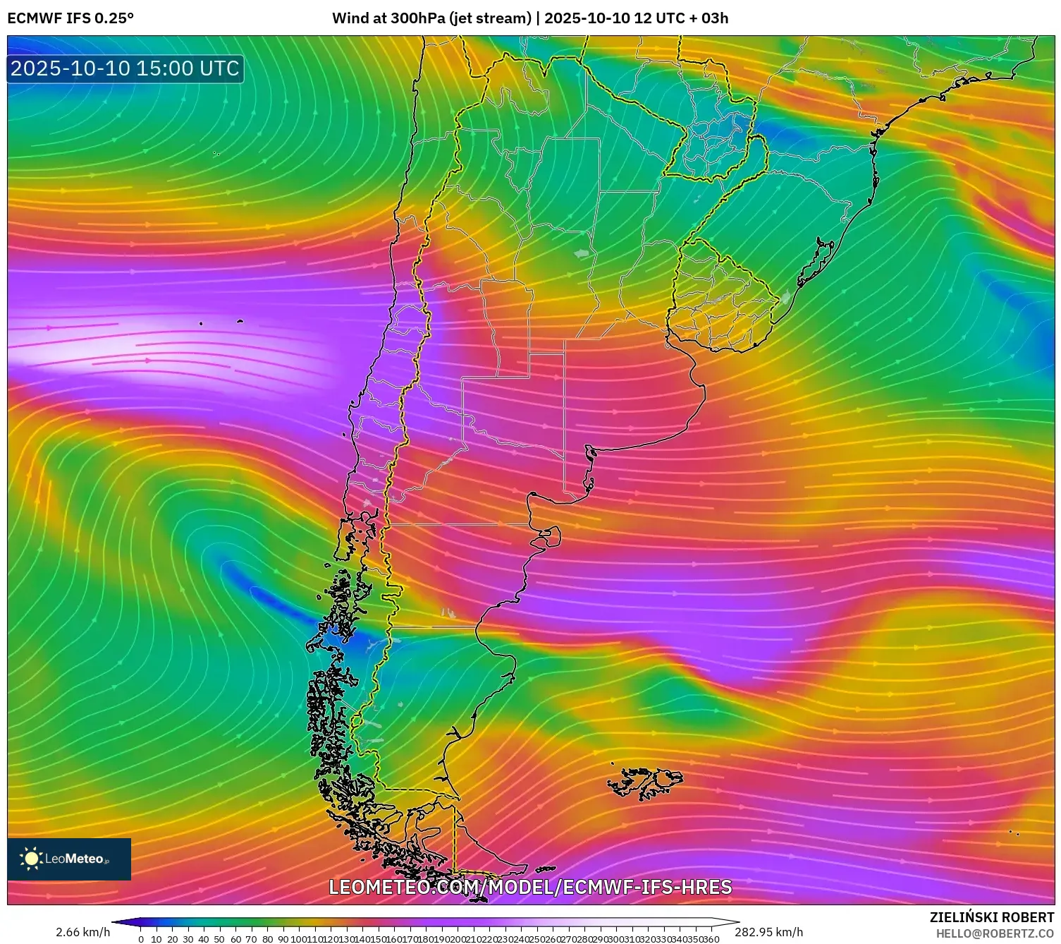 ECMWF IFS 0.25° model - Argentina, Wind at 300hPa (jet stream) ECMWF IFS 0.25° model - Argentina, Wind at 300hPa (jet stream)