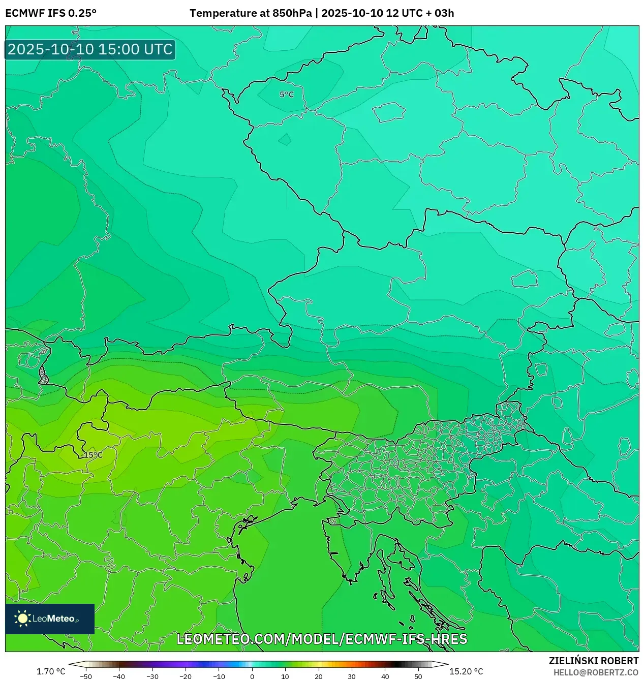 ECMWF IFS 0.25° model - Austria, Temperature at 850hPa ECMWF IFS 0.25° model - Austria, Temperature at 850hPa