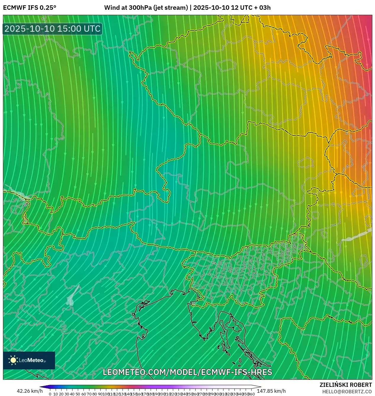 ECMWF IFS 0.25° model - Austria, Wind at 300hPa (jet stream) ECMWF IFS 0.25° model - Austria, Wind at 300hPa (jet stream)