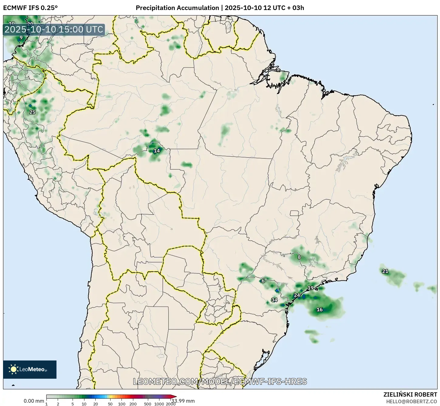 ECMWF IFS 0.25° model - Brazil, Precipitation Accumulation ECMWF IFS 0.25° model - Brazil, Precipitation Accumulation