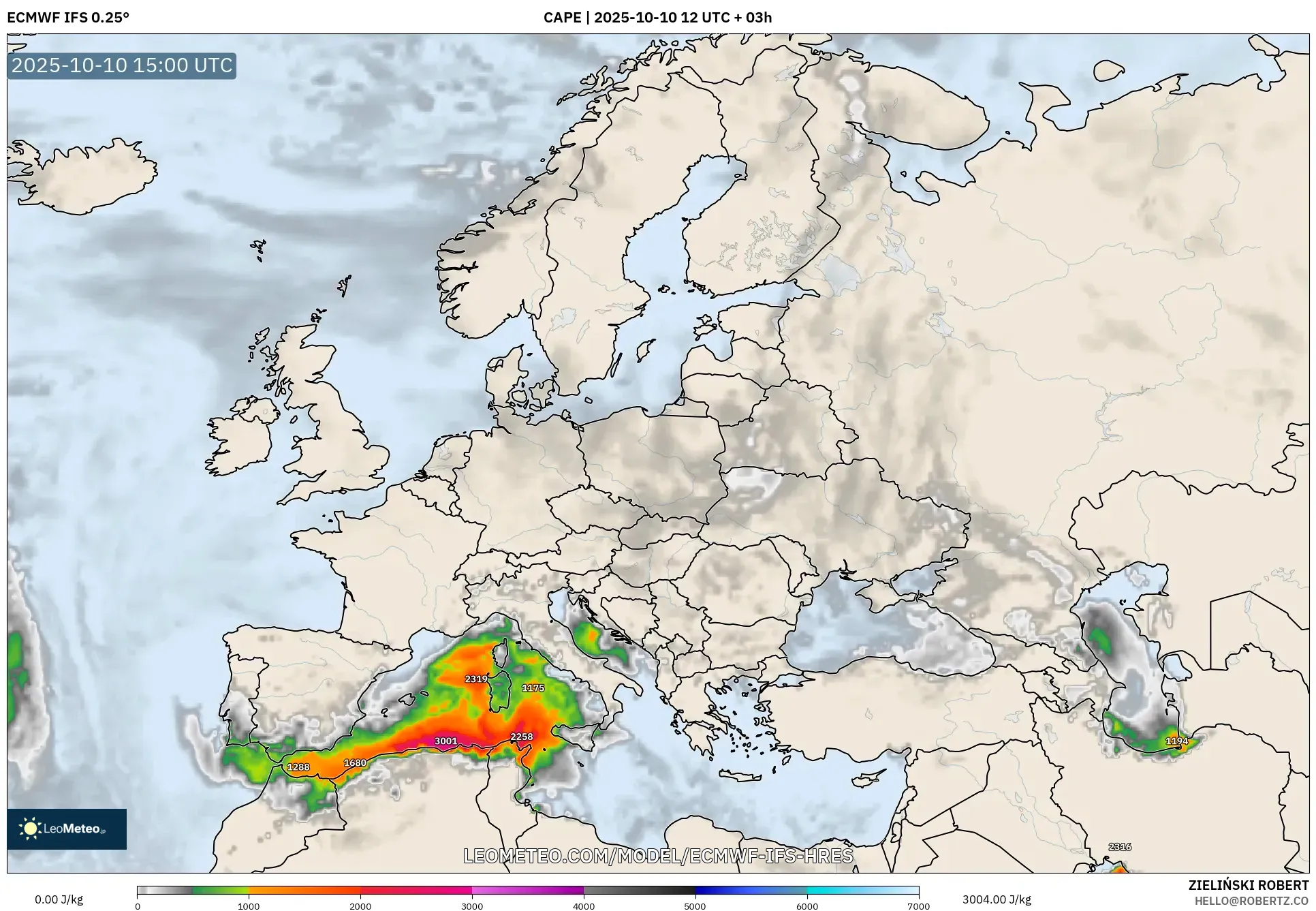 ECMWF IFS 0.25° model - Europe, CAPE ECMWF IFS 0.25° model - Europe, CAPE