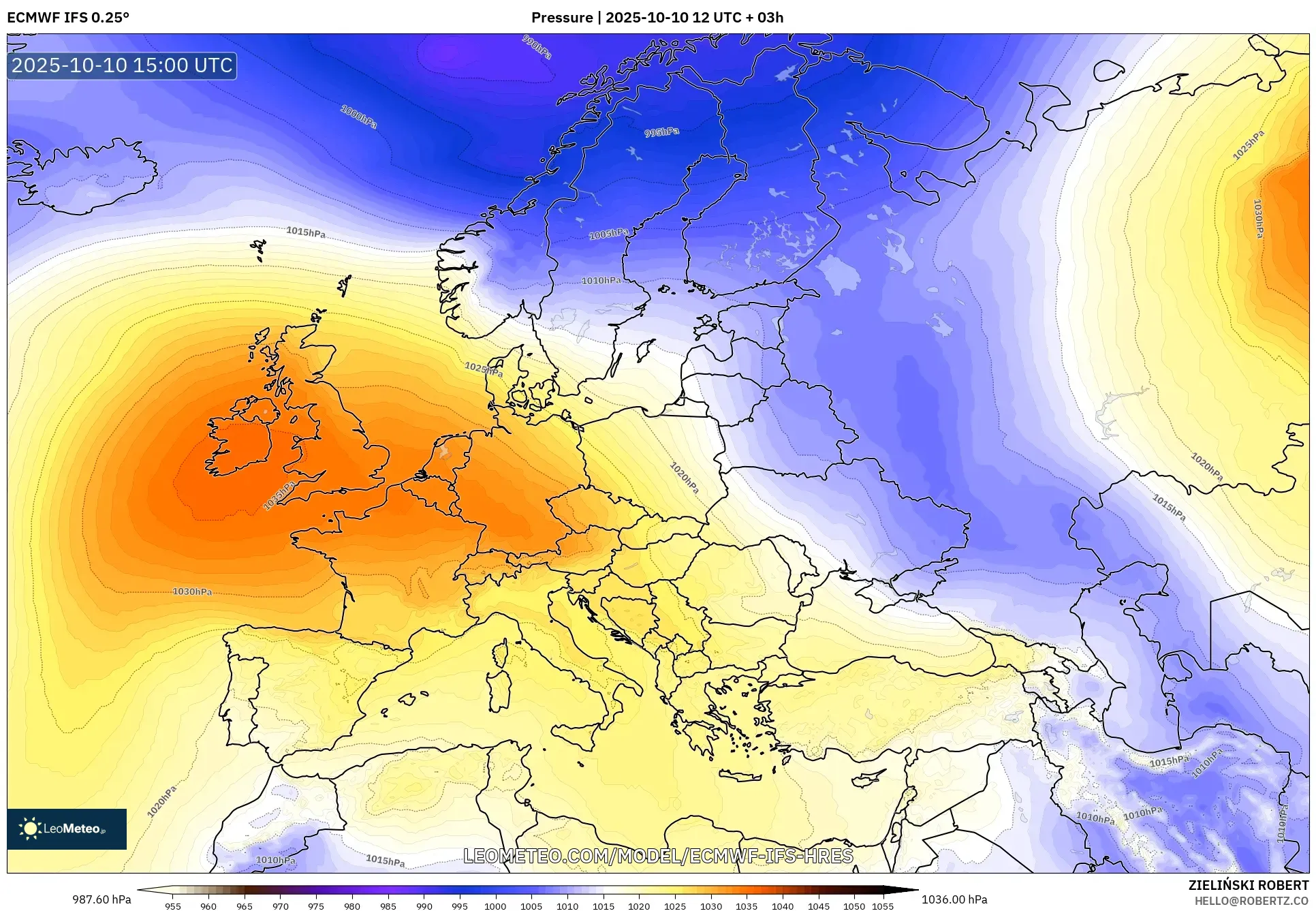 ECMWF IFS 0.25° model - Europe, Pressure ECMWF IFS 0.25° model - Europe, Pressure