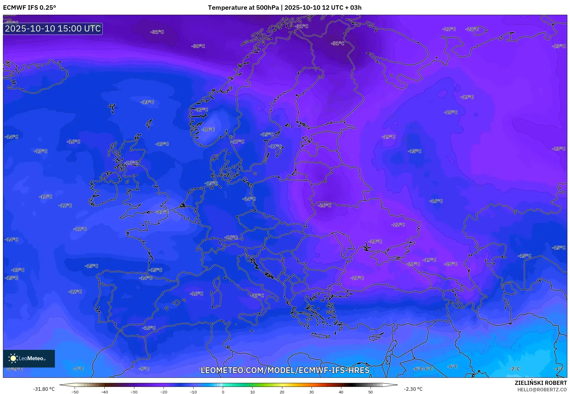 ECMWF IFS 0.25° model - Europe, Temperature at 500hPa ECMWF IFS 0.25° model - Europe, Temperature at 500hPa