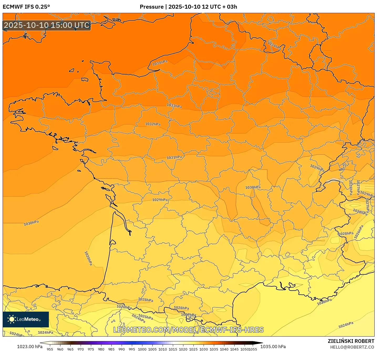 ECMWF IFS 0.25° model - France, Pressure ECMWF IFS 0.25° model - France, Pressure
