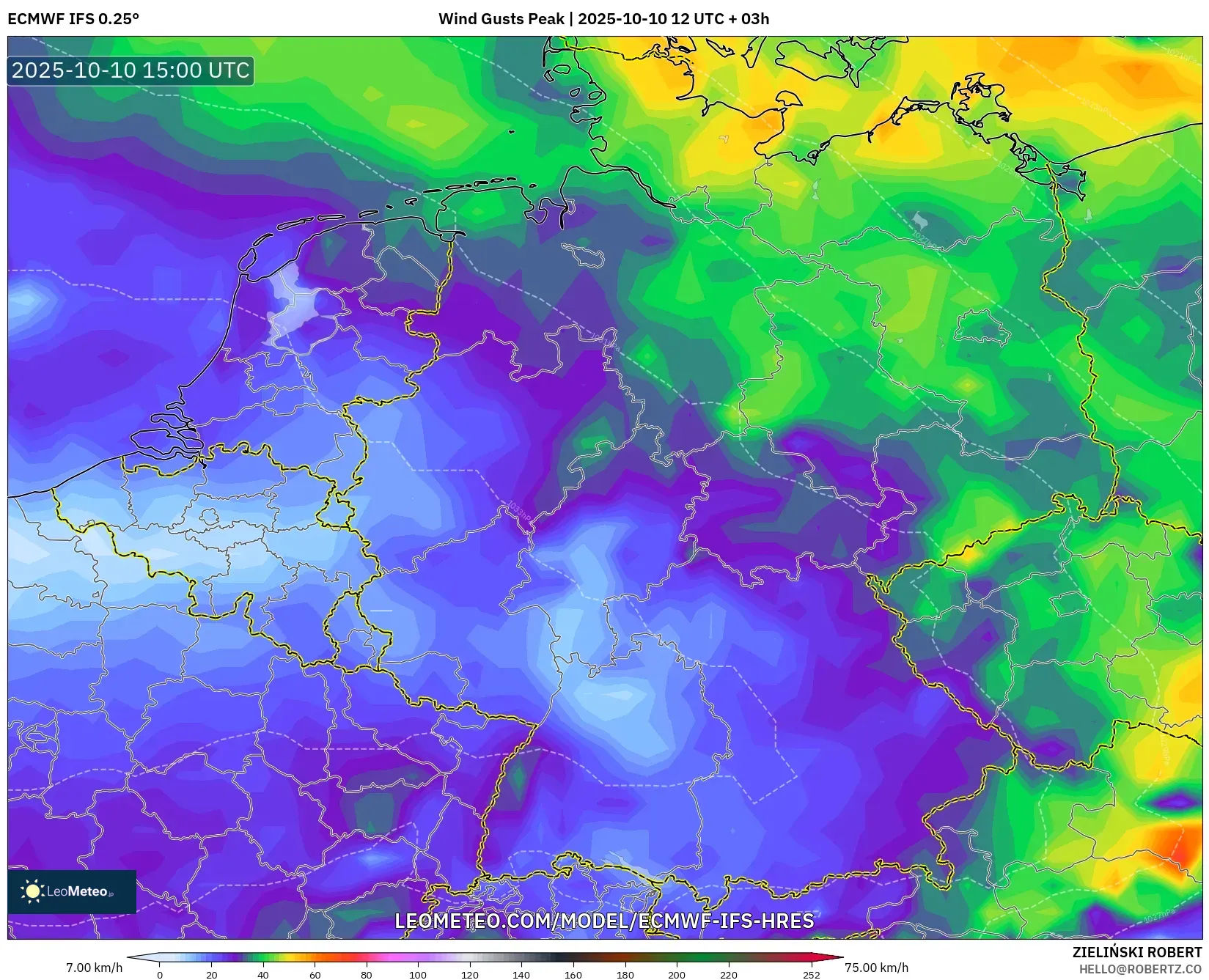 ECMWF IFS 0.25° model - Germany, Wind Gusts Peak ECMWF IFS 0.25° model - Germany, Wind Gusts Peak