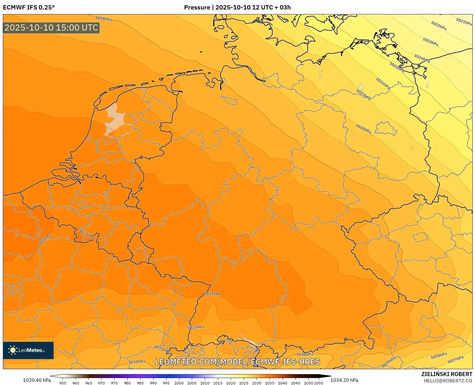 ECMWF IFS 0.25° model - Germany, Pressure ECMWF IFS 0.25° model - Germany, Pressure