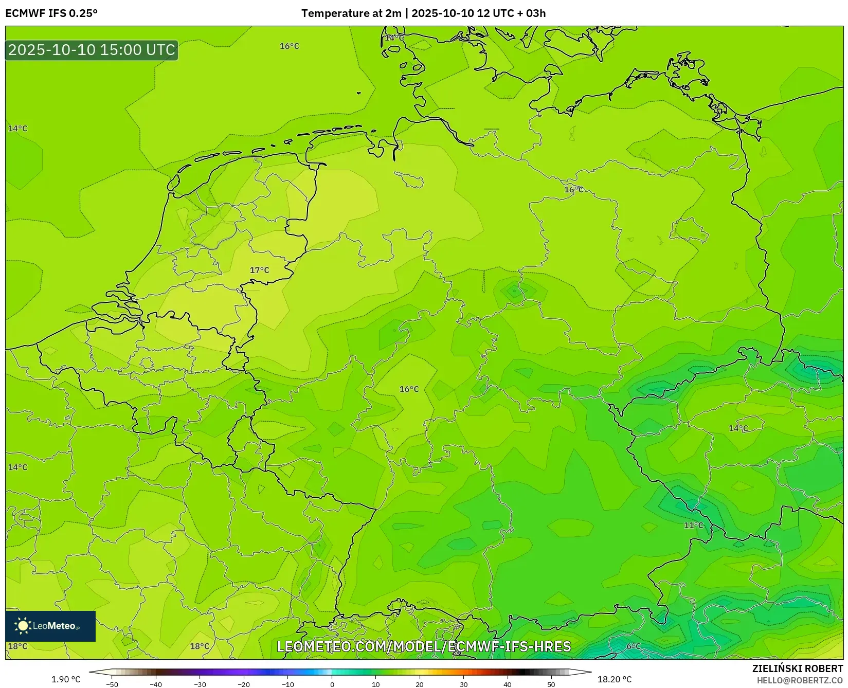 ECMWF IFS 0.25° model - Germany, Temperature at 2m ECMWF IFS 0.25° model - Germany, Temperature at 2m