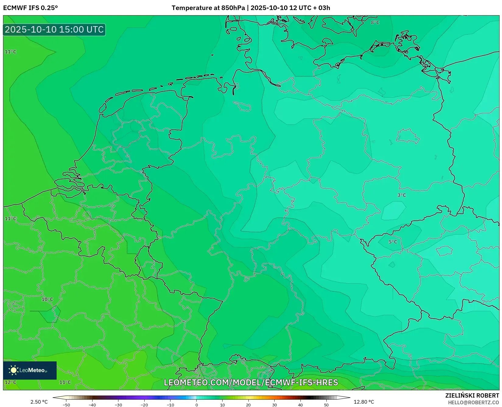 ECMWF IFS 0.25° model - Germany, Temperature at 850hPa ECMWF IFS 0.25° model - Germany, Temperature at 850hPa
