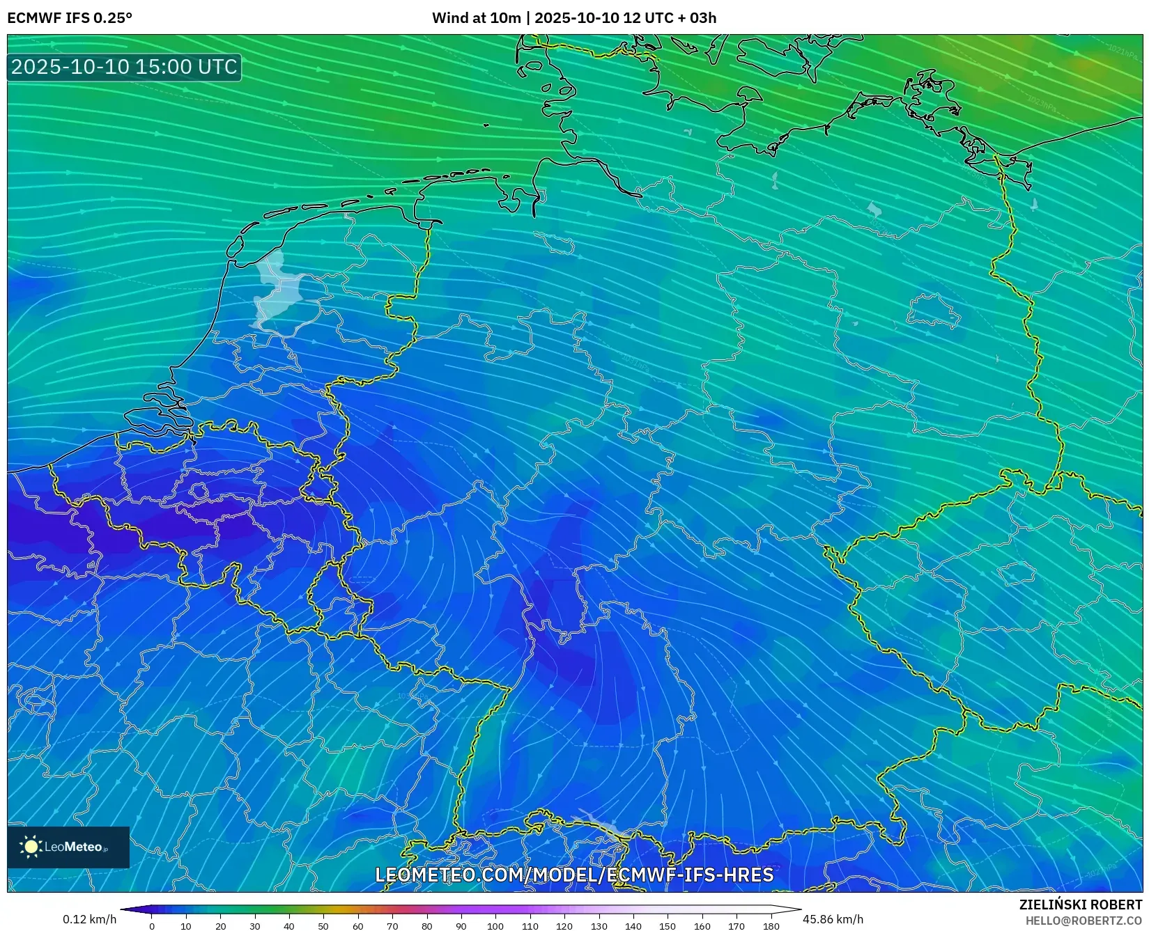 ECMWF IFS 0.25° model - Germany, Wind at 10m ECMWF IFS 0.25° model - Germany, Wind at 10m