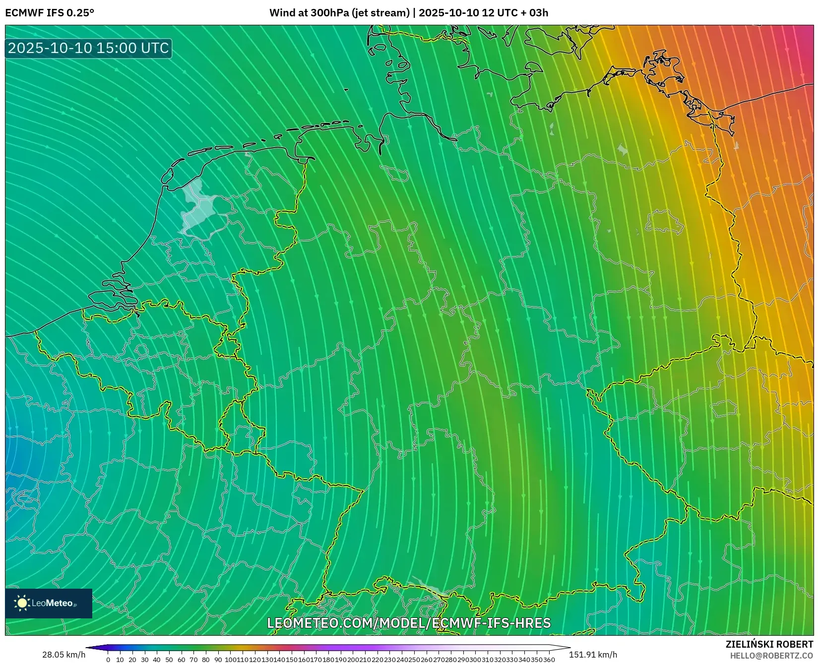 ECMWF IFS 0.25° model - Germany, Wind at 300hPa (jet stream) ECMWF IFS 0.25° model - Germany, Wind at 300hPa (jet stream)