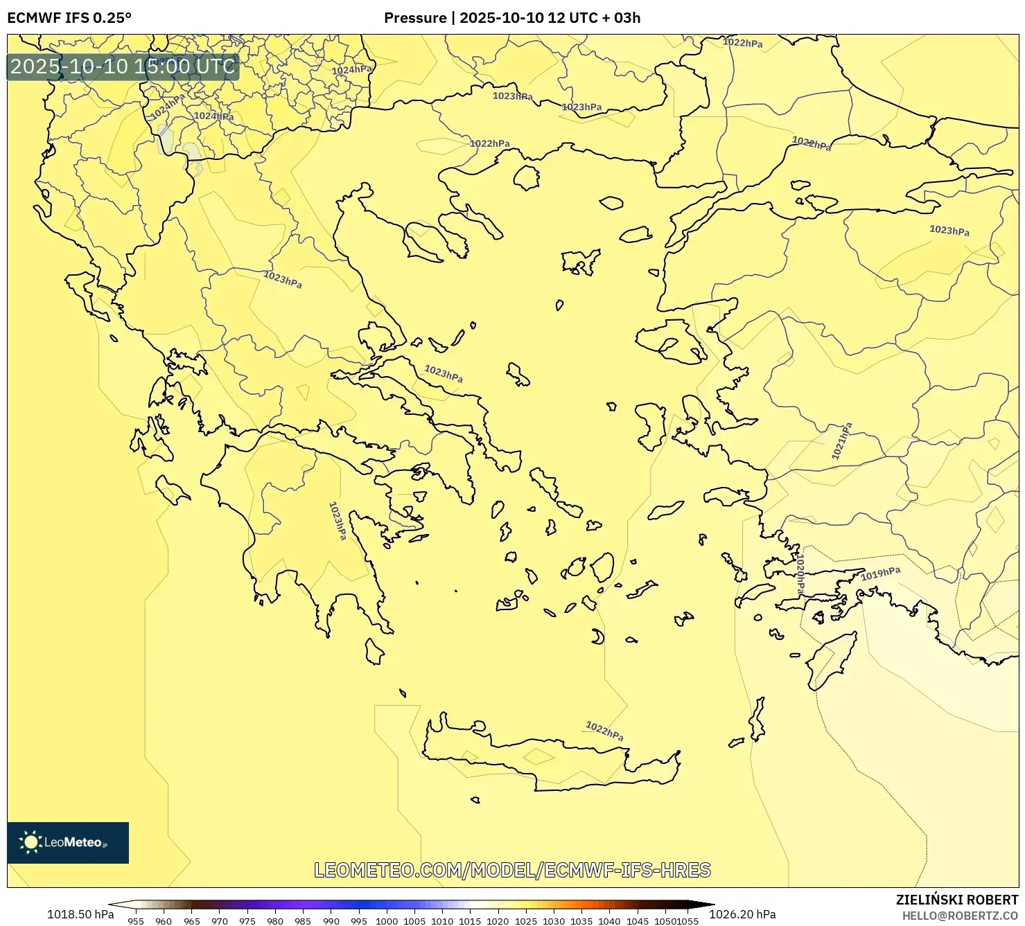 ECMWF IFS 0.25° model - Greece, Pressure ECMWF IFS 0.25° model - Greece, Pressure