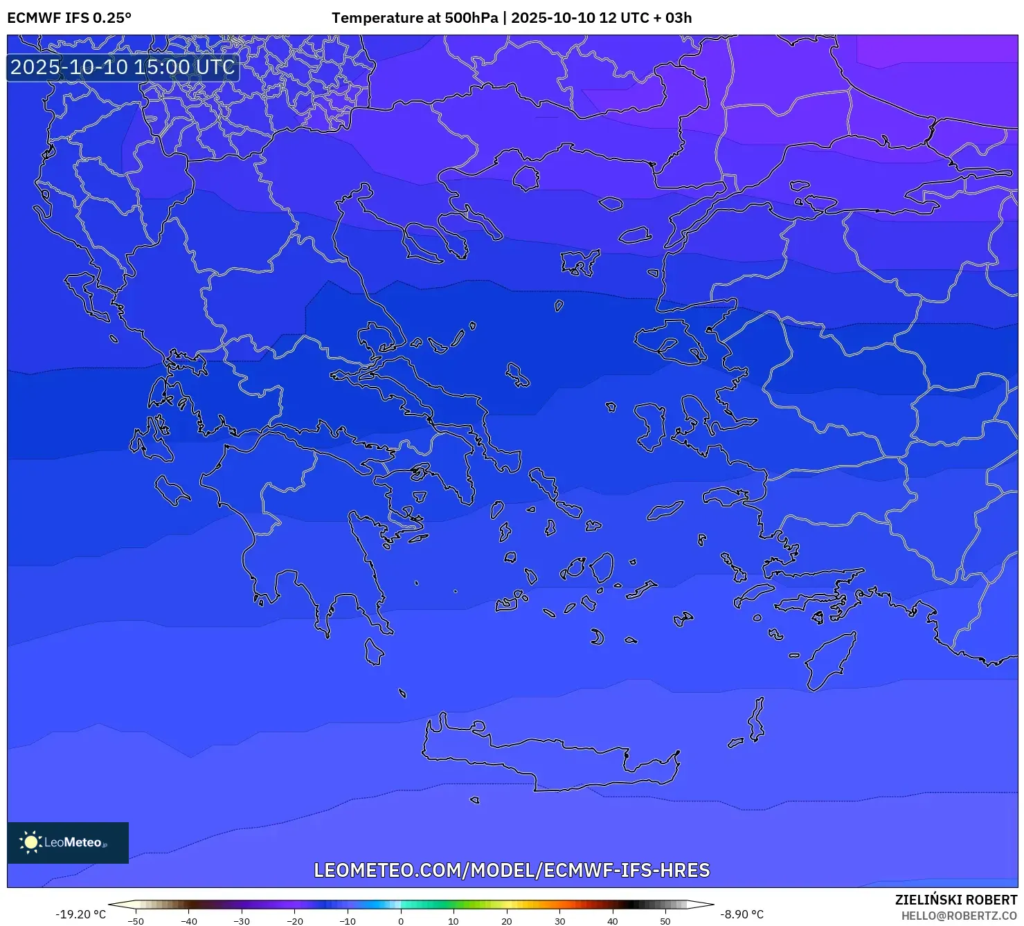 ECMWF IFS 0.25° model - Greece, Temperature at 500hPa ECMWF IFS 0.25° model - Greece, Temperature at 500hPa