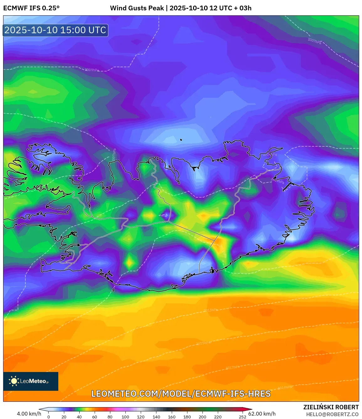 ECMWF IFS 0.25° model - Iceland, Wind Gusts Peak ECMWF IFS 0.25° model - Iceland, Wind Gusts Peak