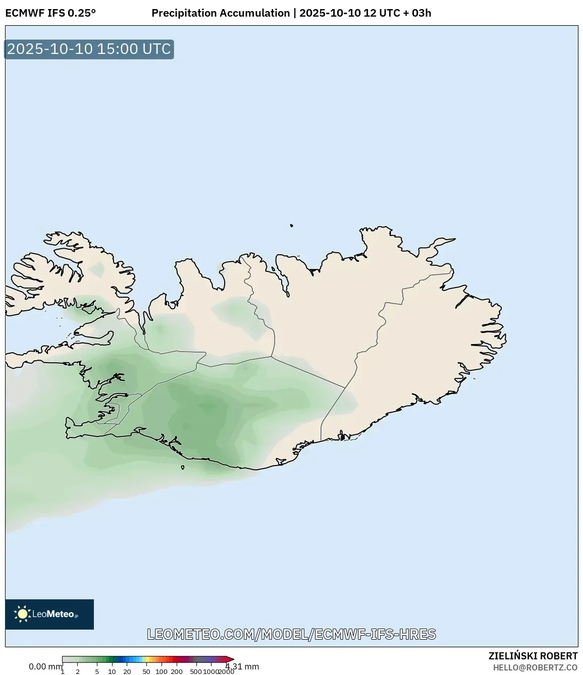 ECMWF IFS 0.25° model - Iceland, Precipitation Accumulation ECMWF IFS 0.25° model - Iceland, Precipitation Accumulation