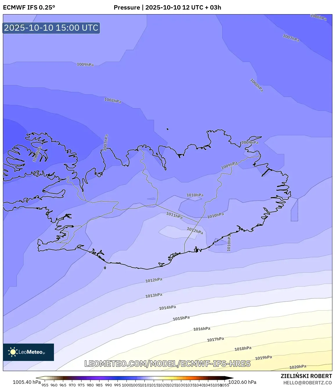 ECMWF IFS 0.25° model - Iceland, Pressure ECMWF IFS 0.25° model - Iceland, Pressure