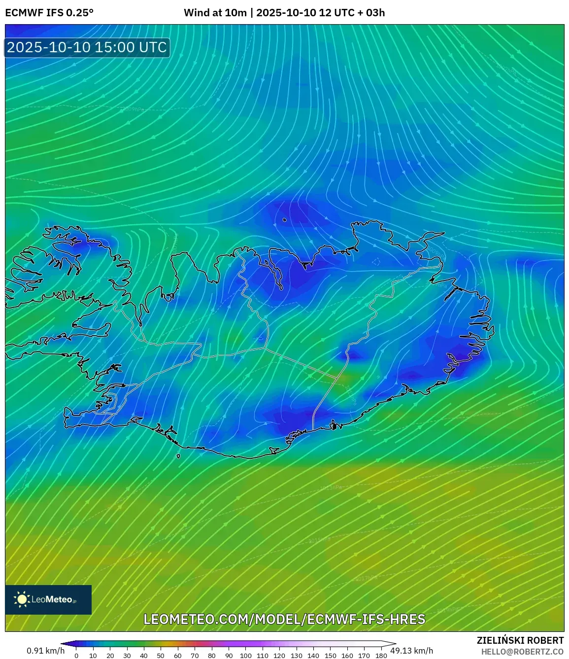 ECMWF IFS 0.25° model - Iceland, Wind at 10m ECMWF IFS 0.25° model - Iceland, Wind at 10m