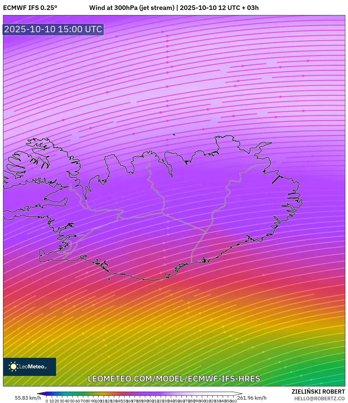 ECMWF IFS 0.25° model - Iceland, Wind at 300hPa (jet stream) ECMWF IFS 0.25° model - Iceland, Wind at 300hPa (jet stream)