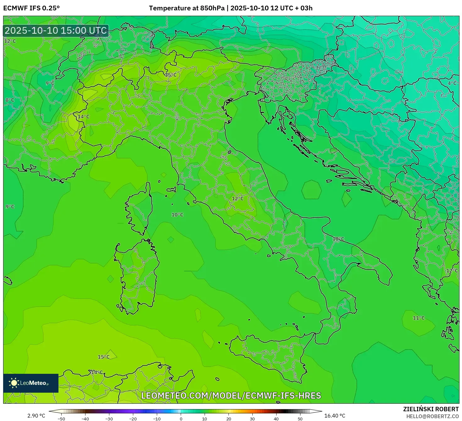 ECMWF IFS 0.25° model - Italy, Temperature at 850hPa ECMWF IFS 0.25° model - Italy, Temperature at 850hPa