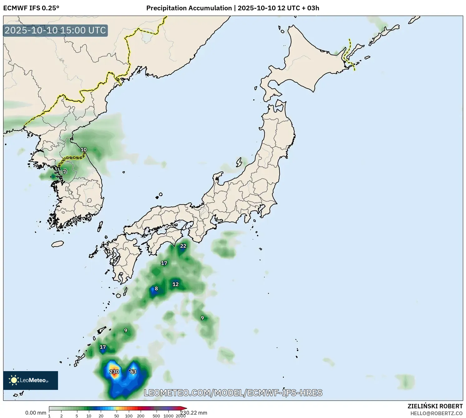 ECMWF IFS 0.25° model - Japan, Precipitation Accumulation ECMWF IFS 0.25° model - Japan, Precipitation Accumulation