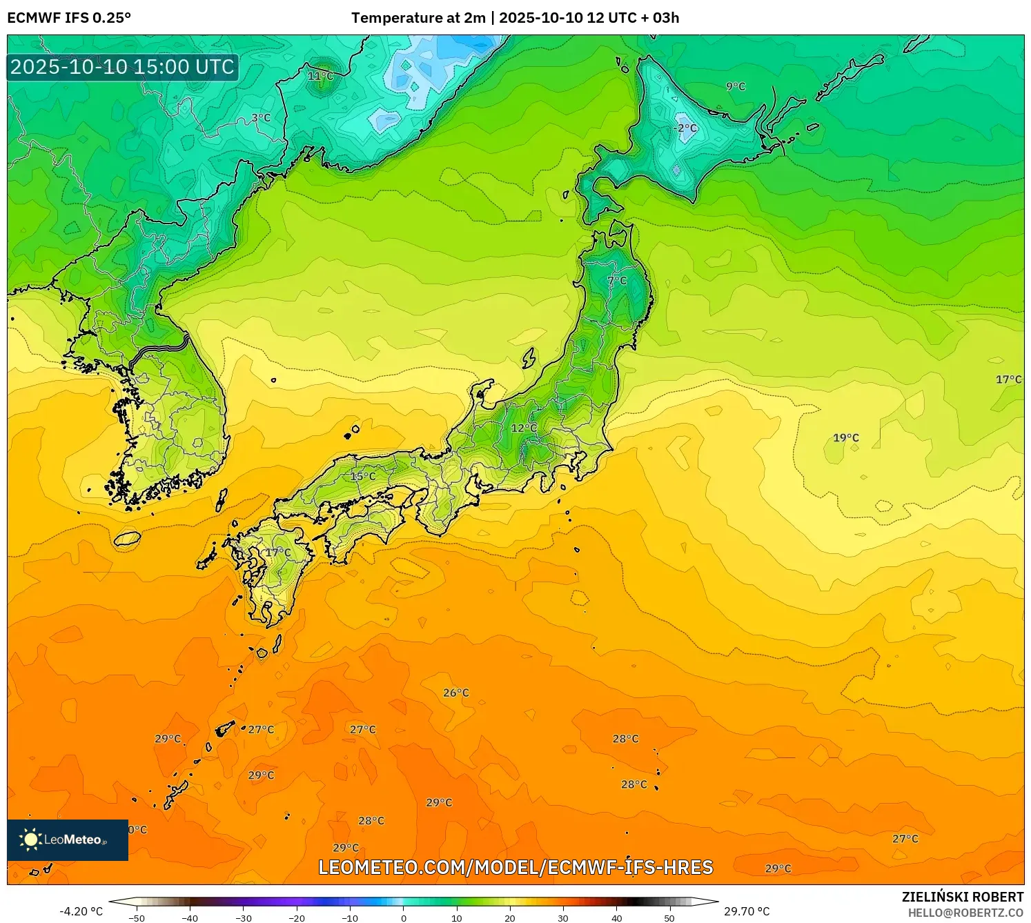 ECMWF IFS 0.25° model - Japan, Temperature at 2m ECMWF IFS 0.25° model - Japan, Temperature at 2m