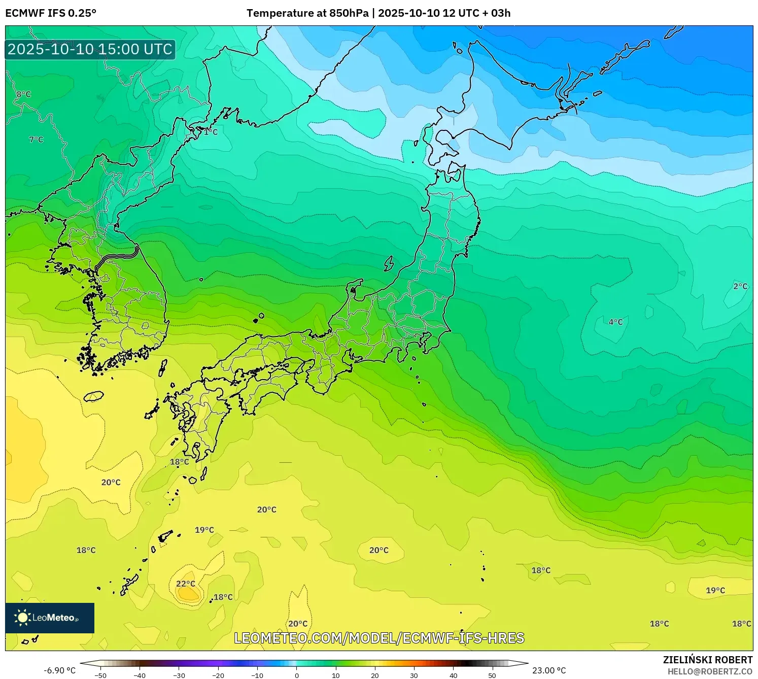 ECMWF IFS 0.25° model - Japan, Temperature at 850hPa