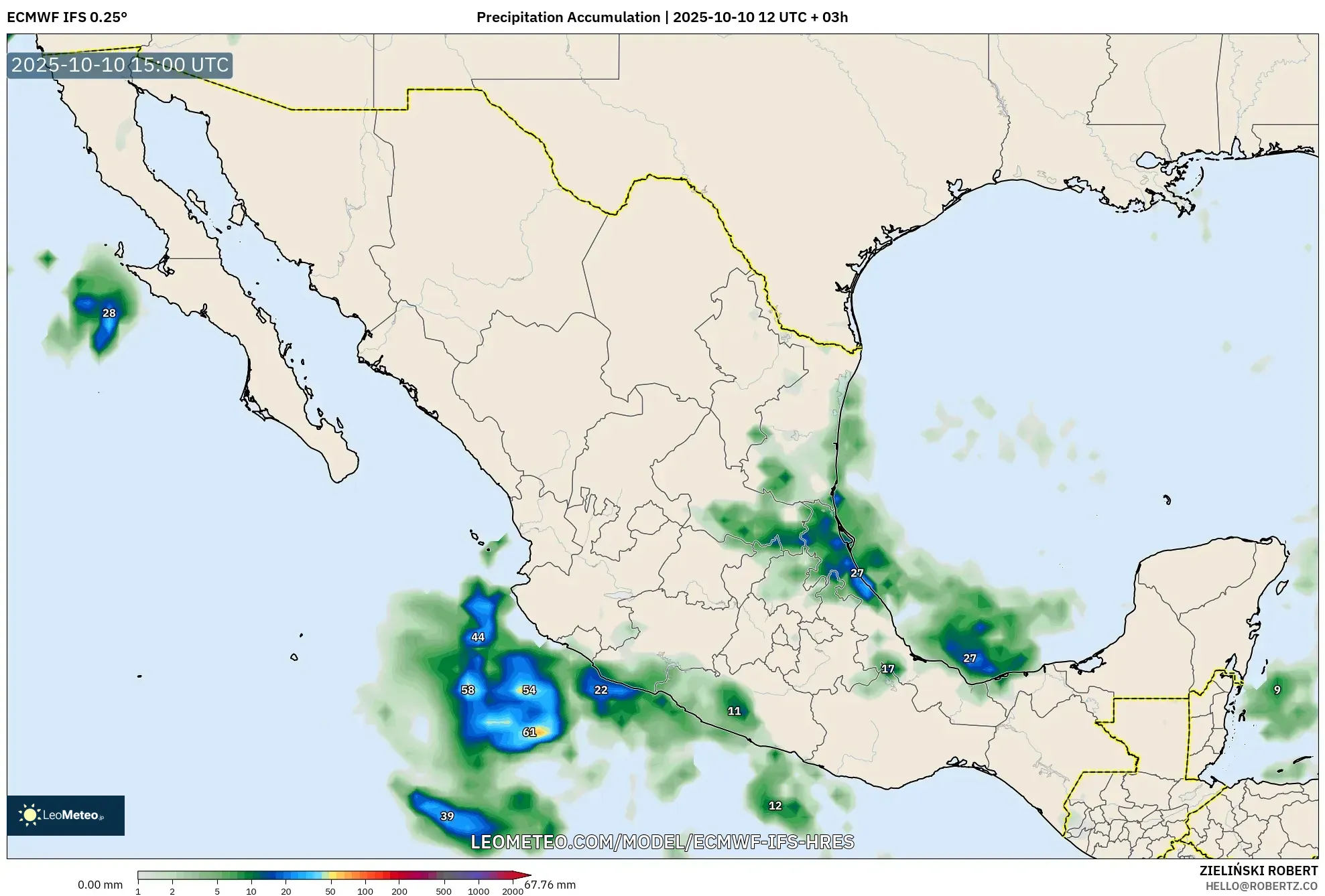 ECMWF IFS 0.25° model - Mexico, Precipitation Accumulation ECMWF IFS 0.25° model - Mexico, Precipitation Accumulation