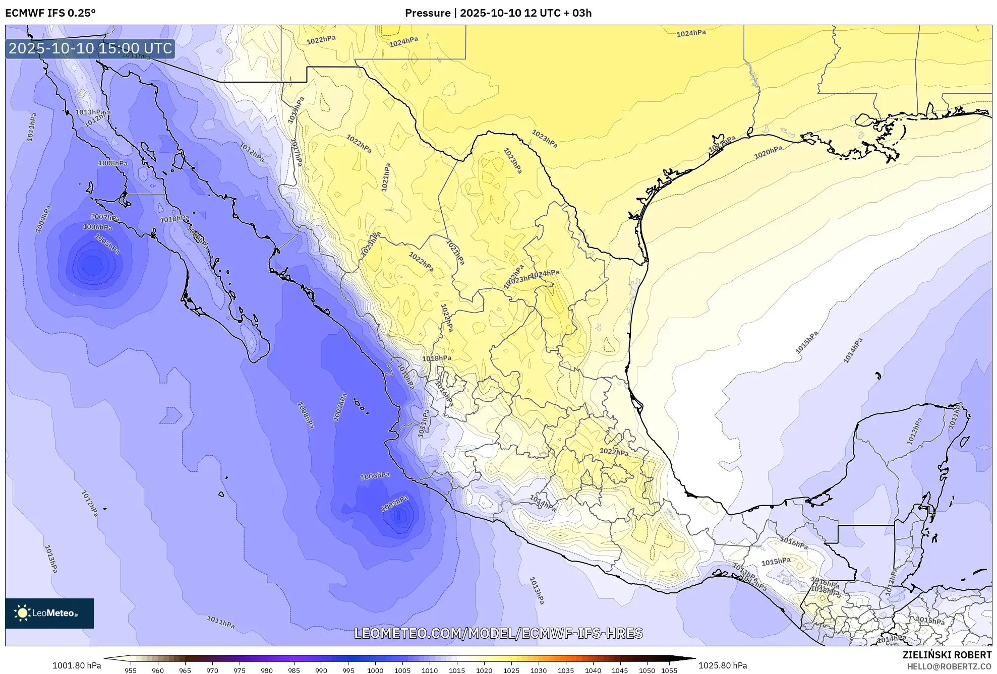 ECMWF IFS 0.25° model - Mexico, Pressure ECMWF IFS 0.25° model - Mexico, Pressure