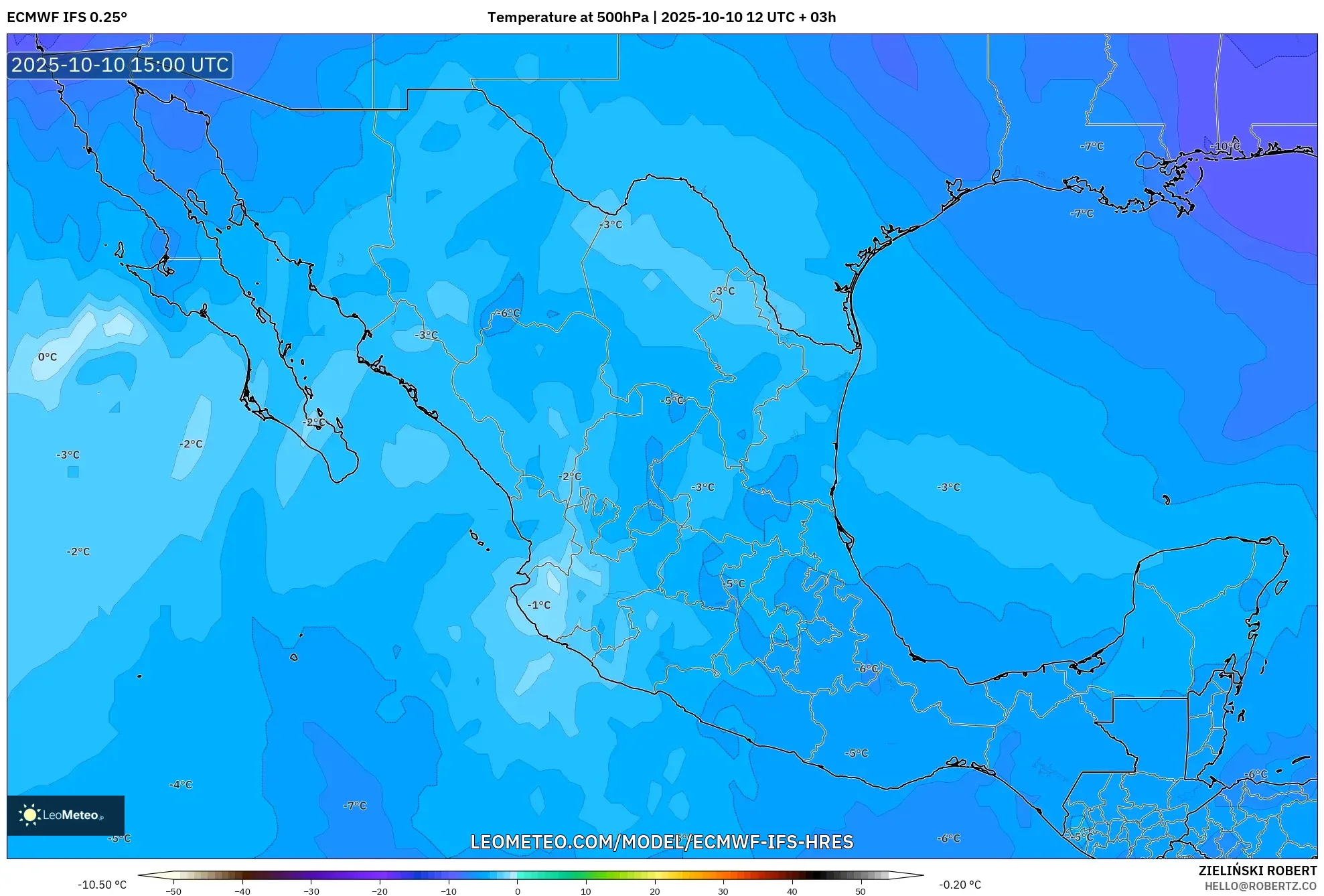 ECMWF IFS 0.25° model - Mexico, Temperature at 500hPa ECMWF IFS 0.25° model - Mexico, Temperature at 500hPa