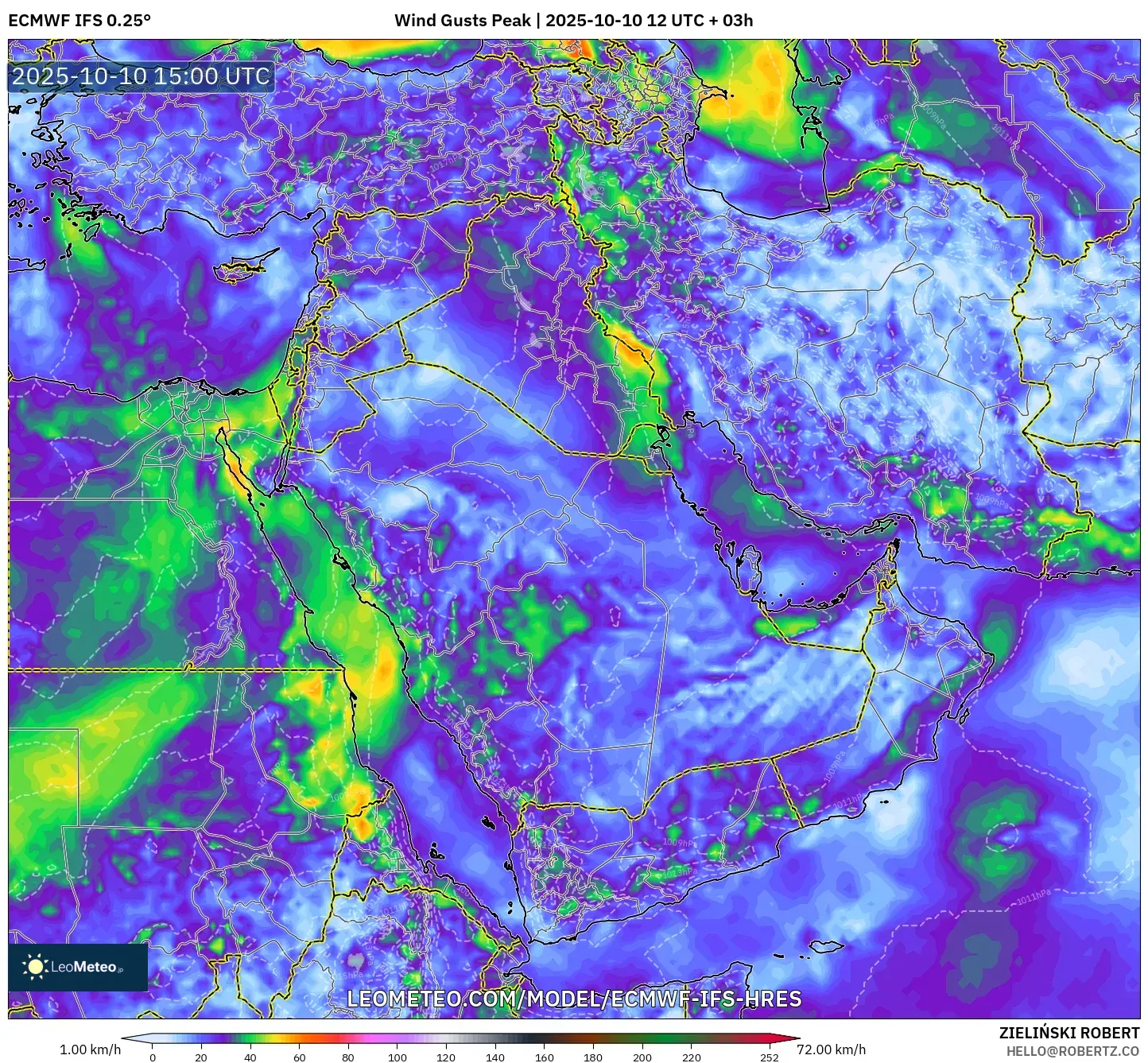 ECMWF IFS 0.25° model - Middle East, Wind Gusts Peak ECMWF IFS 0.25° model - Middle East, Wind Gusts Peak