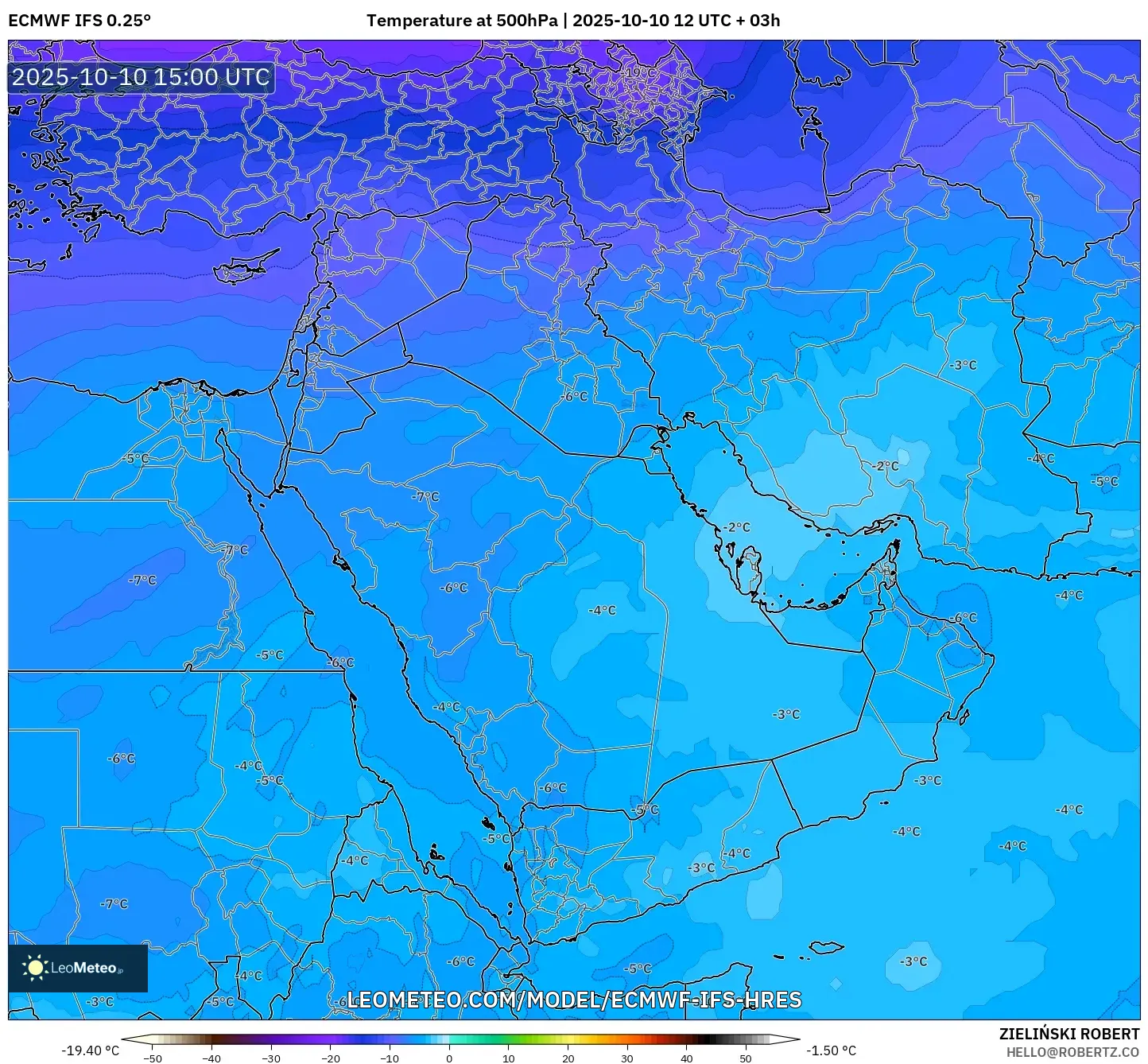 ECMWF IFS 0.25° model - Middle East, Temperature at 500hPa ECMWF IFS 0.25° model - Middle East, Temperature at 500hPa
