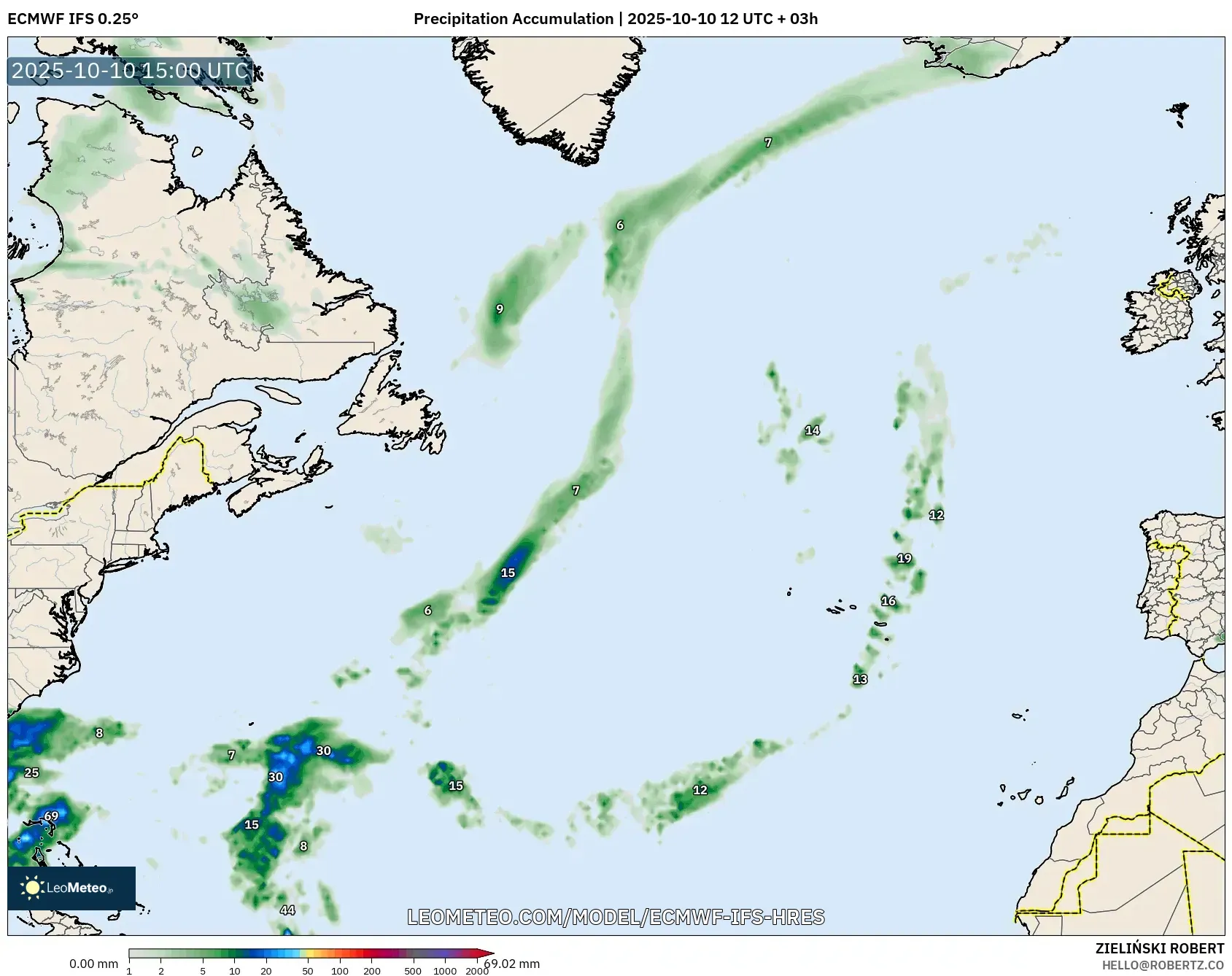 ECMWF IFS 0.25° model - North Atlantic, Precipitation Accumulation ECMWF IFS 0.25° model - North Atlantic, Precipitation Accumulation
