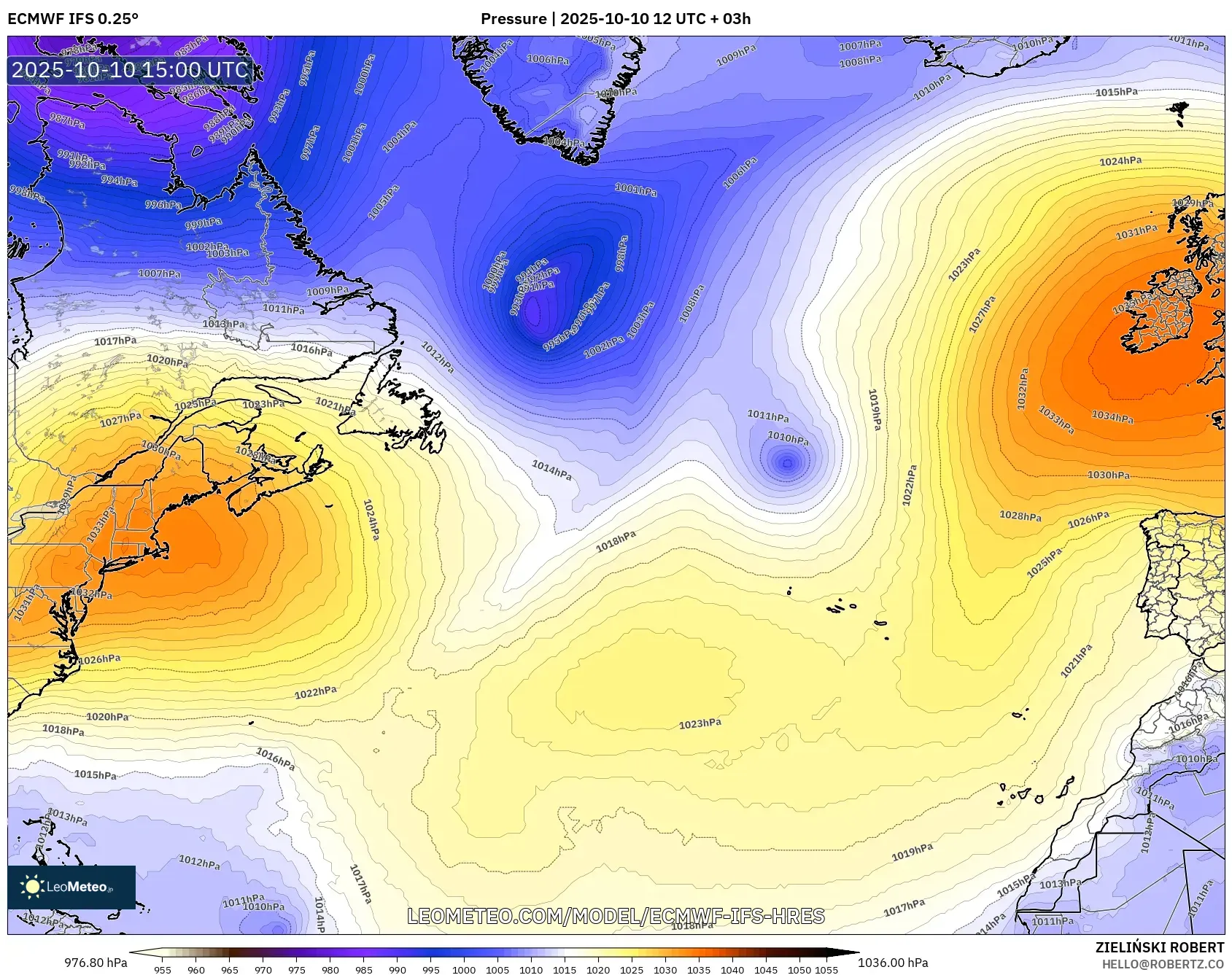 ECMWF IFS 0.25° model - North Atlantic, Pressure ECMWF IFS 0.25° model - North Atlantic, Pressure