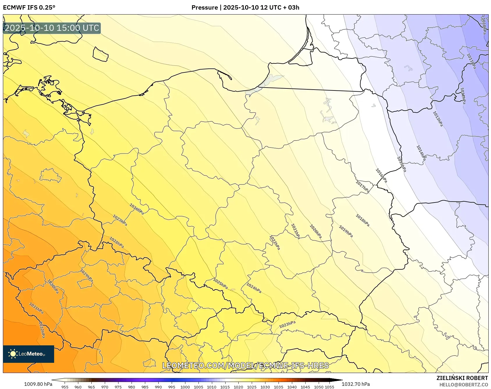 ECMWF IFS 0.25° model - Poland, Pressure ECMWF IFS 0.25° model - Poland, Pressure