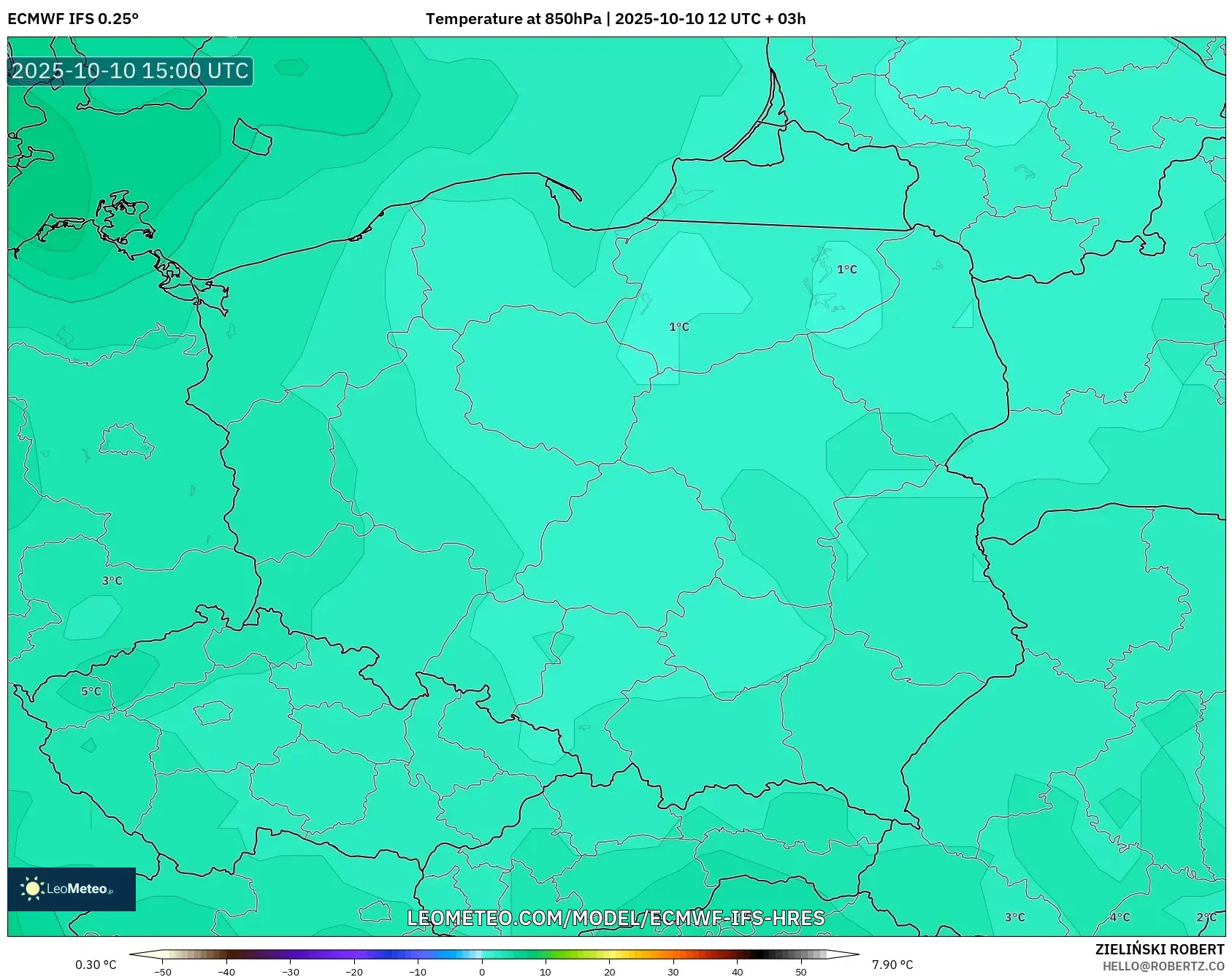 ECMWF IFS 0.25° model - Poland, Temperature at 850hPa ECMWF IFS 0.25° model - Poland, Temperature at 850hPa