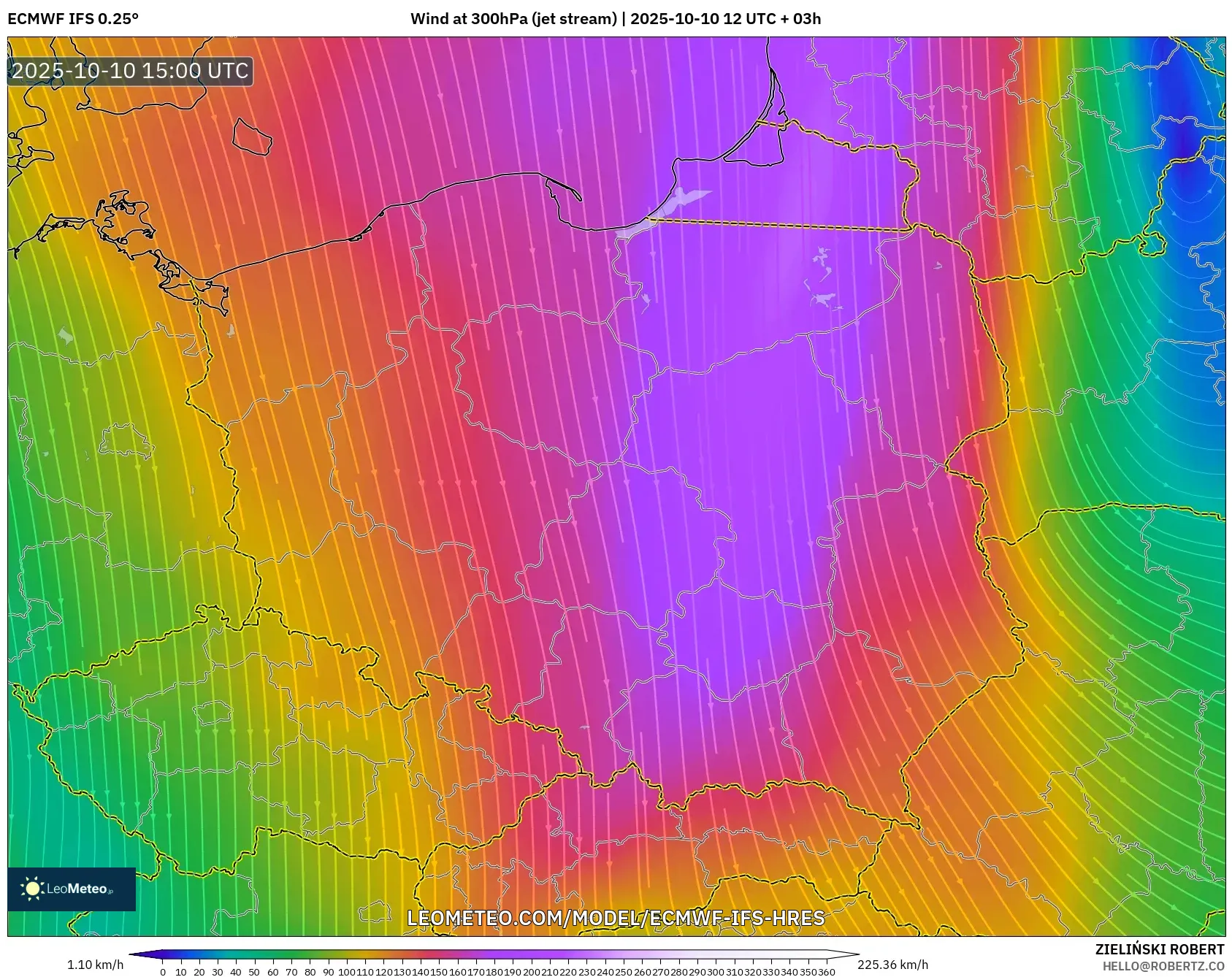 ECMWF IFS 0.25° model - Poland, Wind at 300hPa (jet stream) ECMWF IFS 0.25° model - Poland, Wind at 300hPa (jet stream)