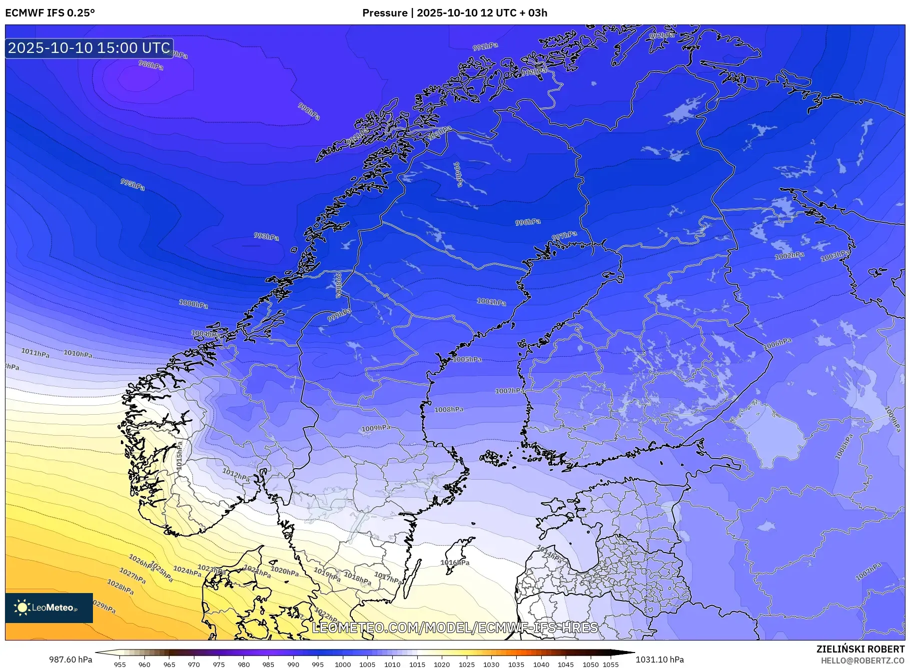 ECMWF IFS 0.25° model - Scandinavia, Pressure ECMWF IFS 0.25° model - Scandinavia, Pressure