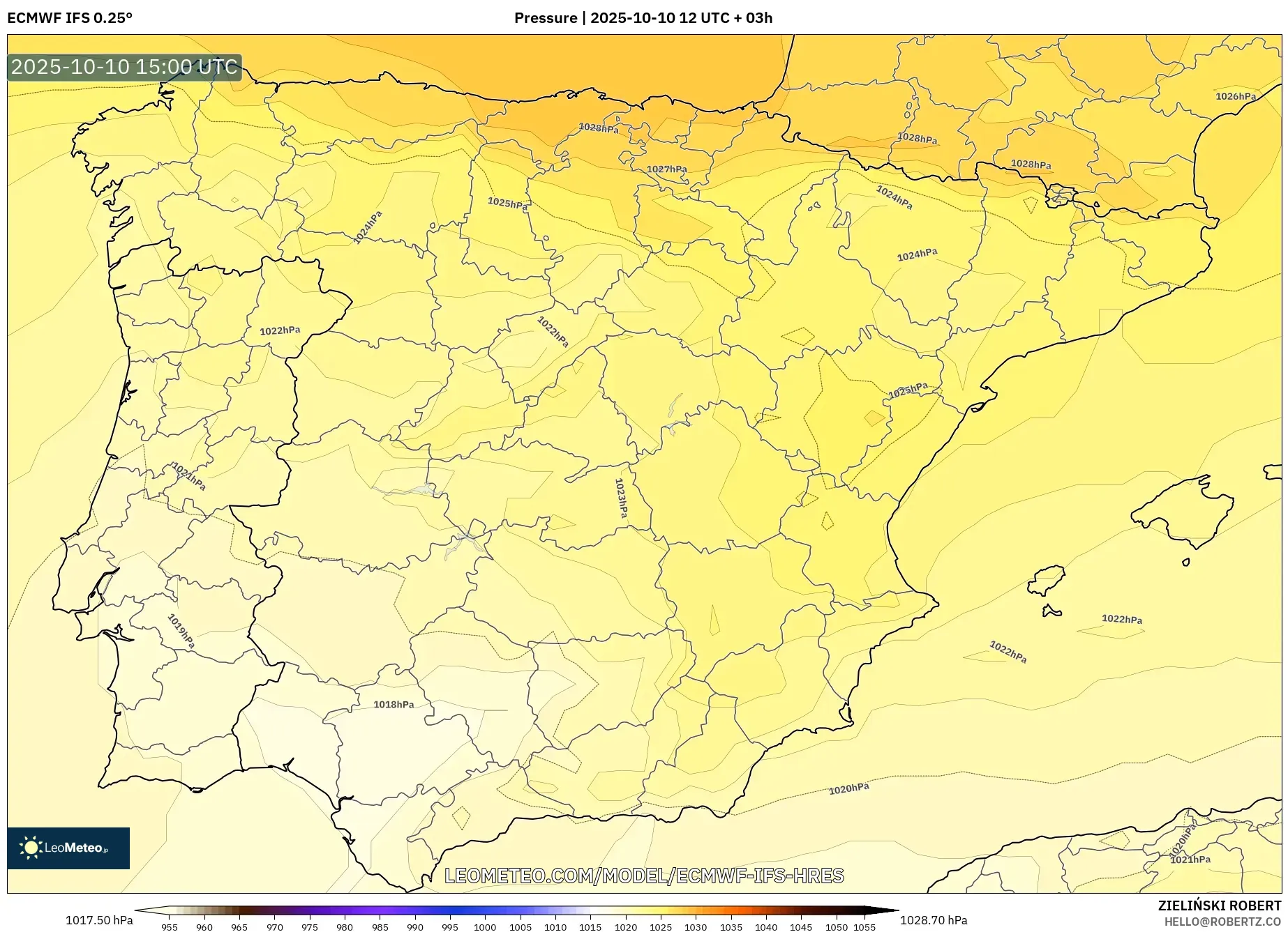 ECMWF IFS 0.25° model - Spain, Pressure ECMWF IFS 0.25° model - Spain, Pressure