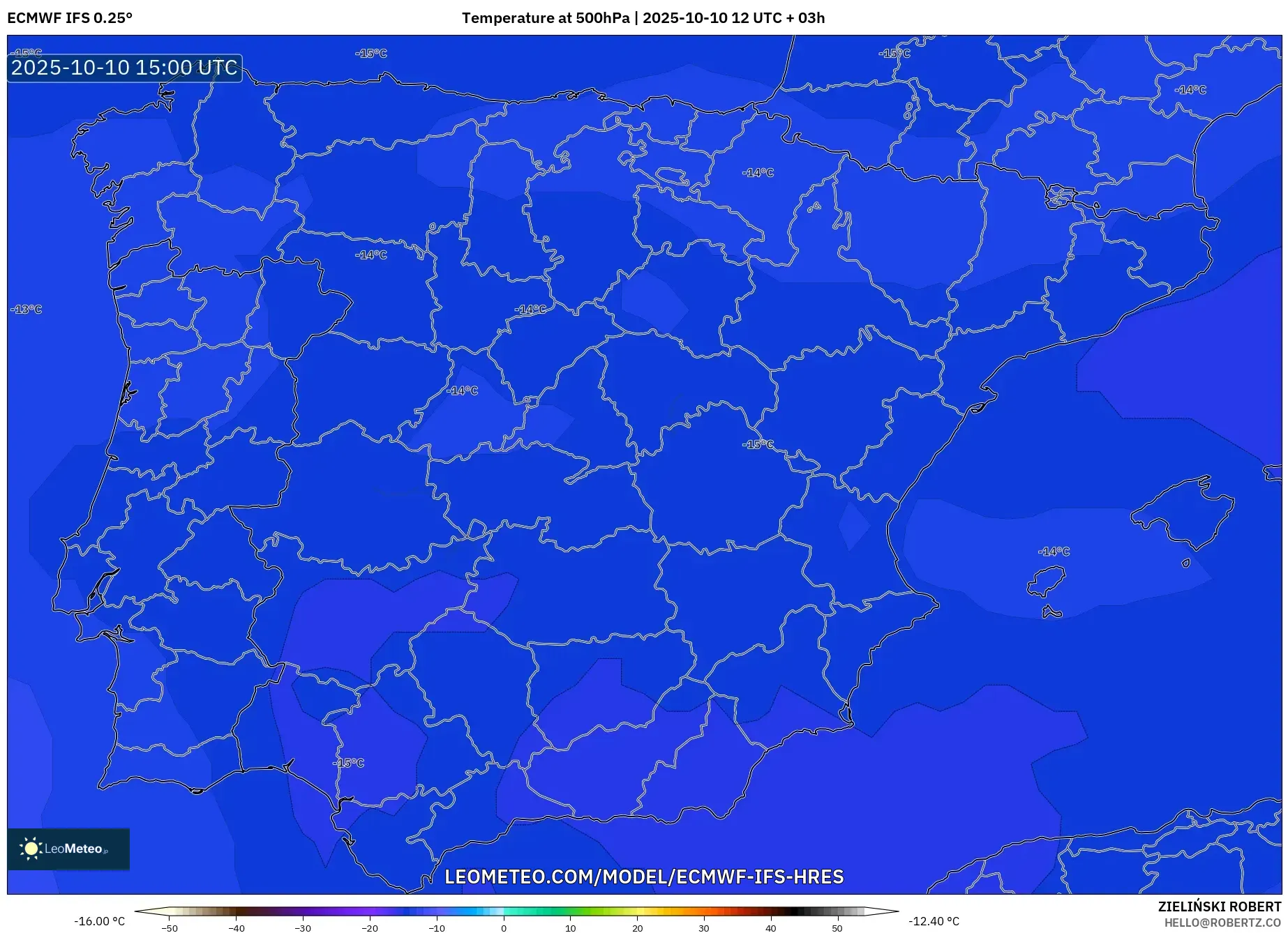 ECMWF IFS 0.25° model - Spain, Temperature at 500hPa ECMWF IFS 0.25° model - Spain, Temperature at 500hPa