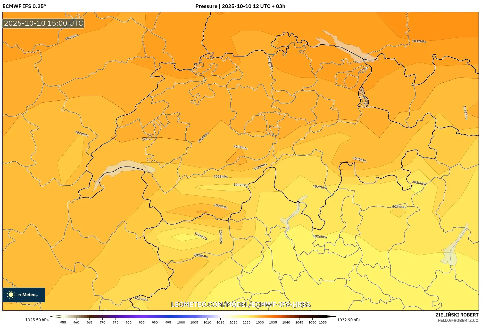 ECMWF IFS 0.25° model - Switzerland, Pressure ECMWF IFS 0.25° model - Switzerland, Pressure
