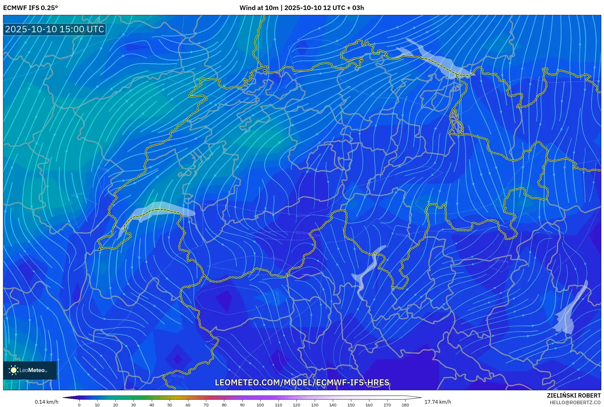 ECMWF IFS 0.25° model - Switzerland, Wind at 10m ECMWF IFS 0.25° model - Switzerland, Wind at 10m