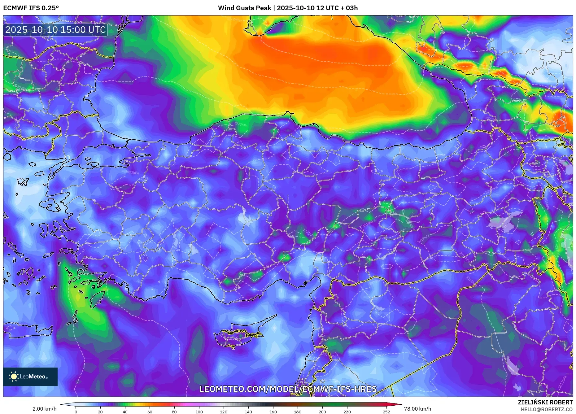 ECMWF IFS 0.25° model - Turkey, Wind Gusts Peak ECMWF IFS 0.25° model - Turkey, Wind Gusts Peak