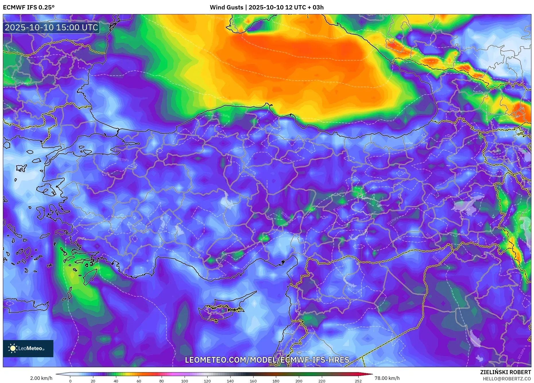 ECMWF IFS 0.25° model - Turkey, Wind Gusts ECMWF IFS 0.25° model - Turkey, Wind Gusts