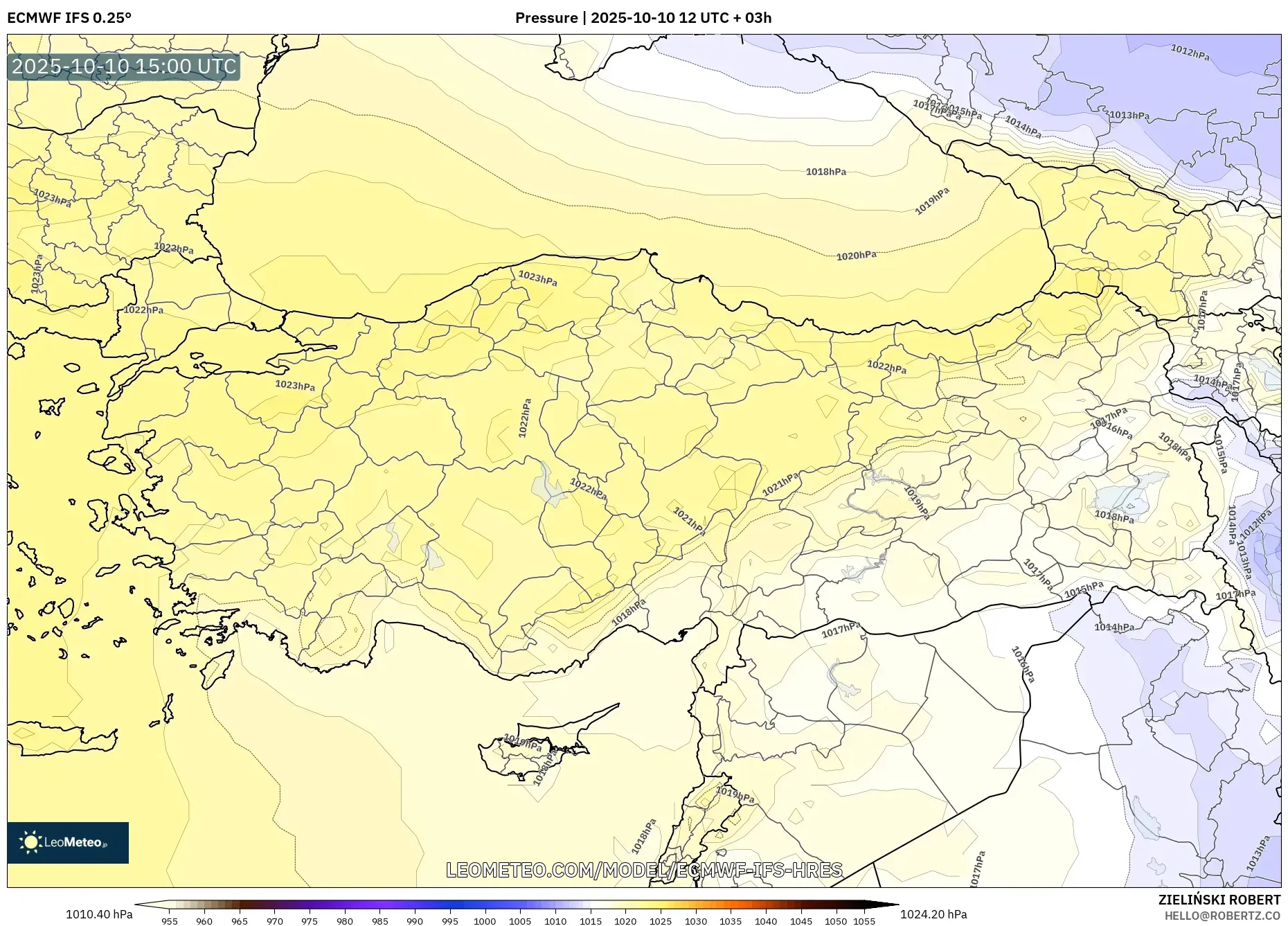 ECMWF IFS 0.25° model - Turkey, Pressure ECMWF IFS 0.25° model - Turkey, Pressure